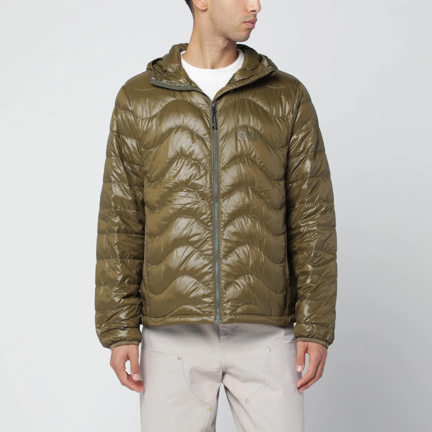 Purple Mountain Observatory Olive green Waves hooded puffer jacket