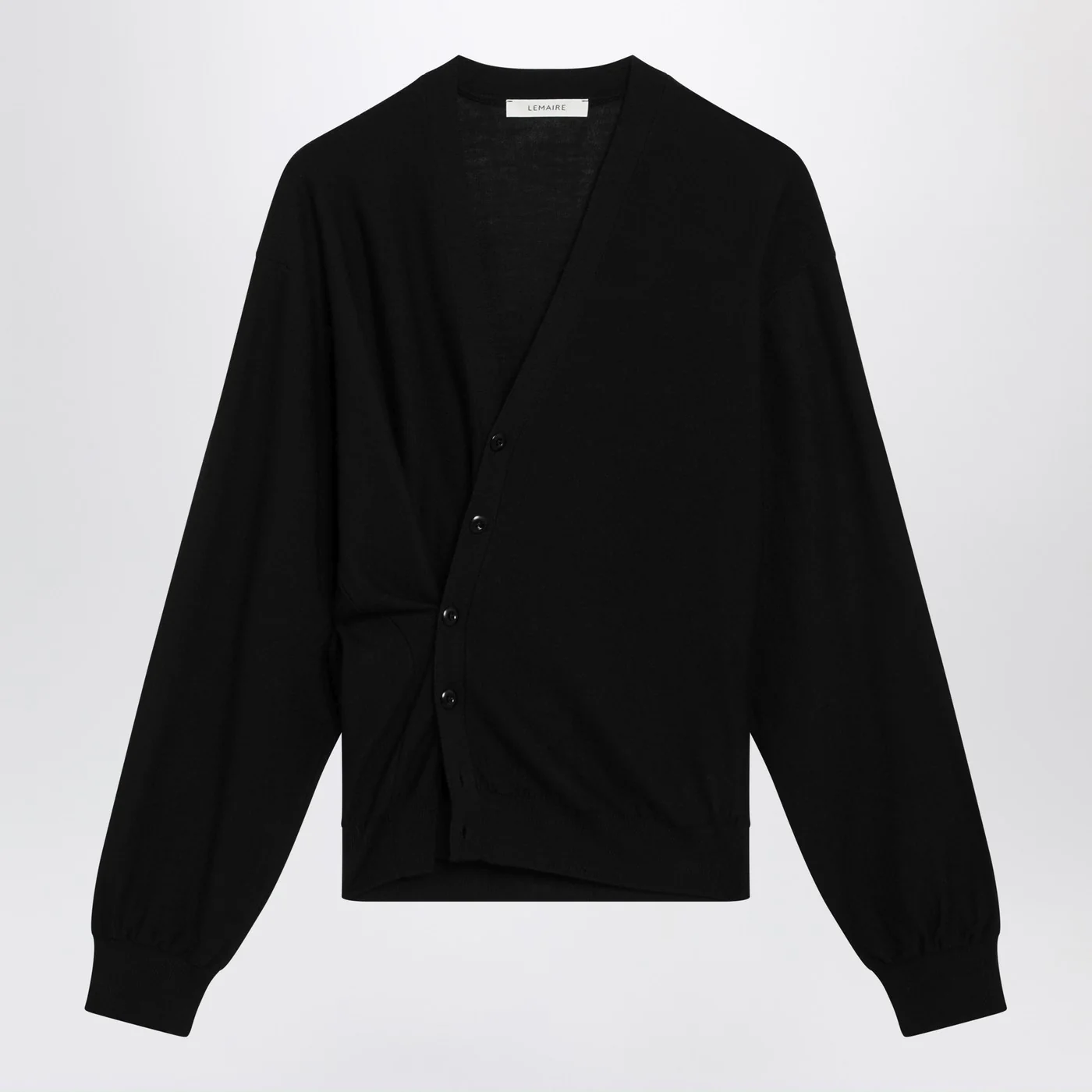 LEMAIRE Black asymmetric wool-blend cardigan