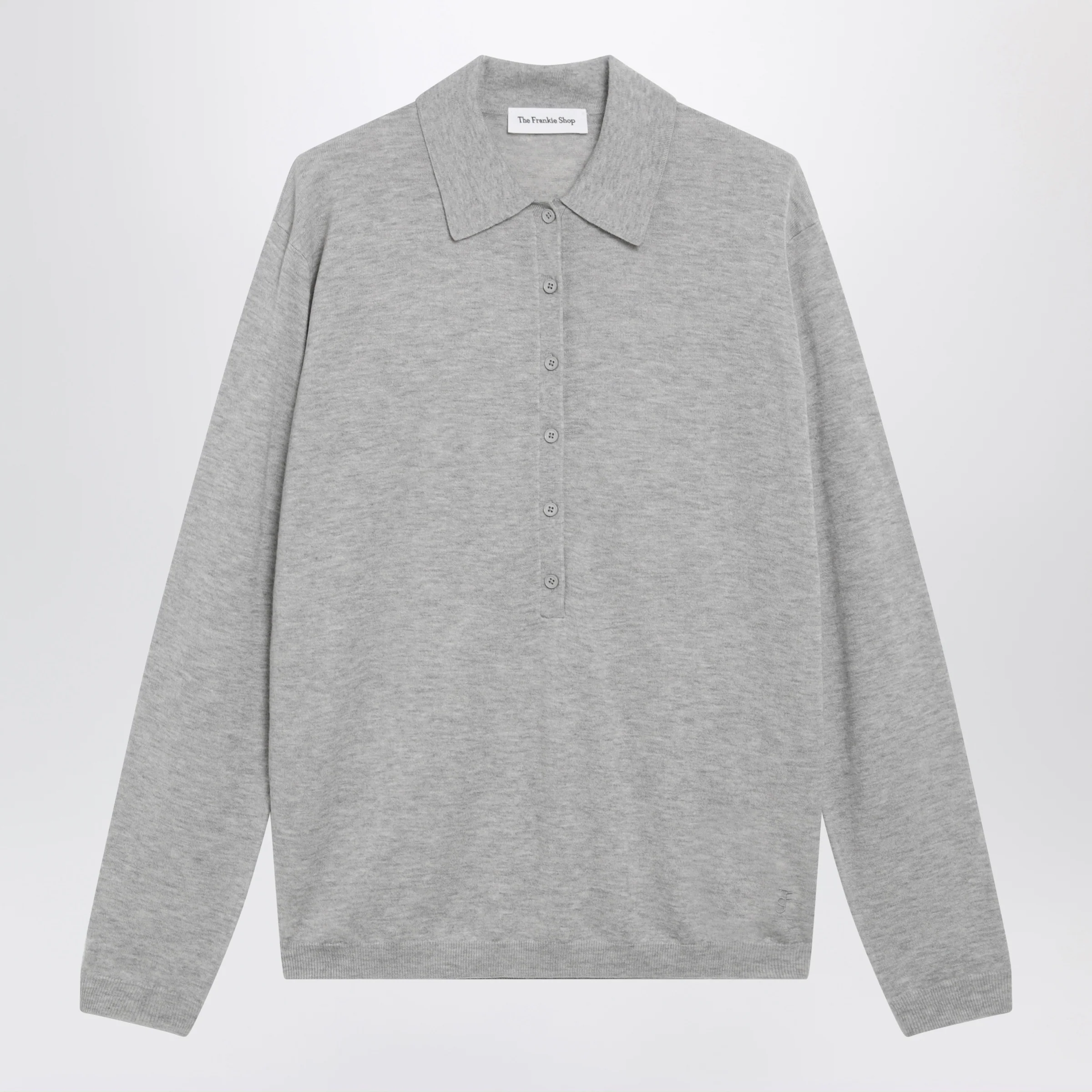 The Frankie Shop Tala V-neck knit polo in grey wool blend