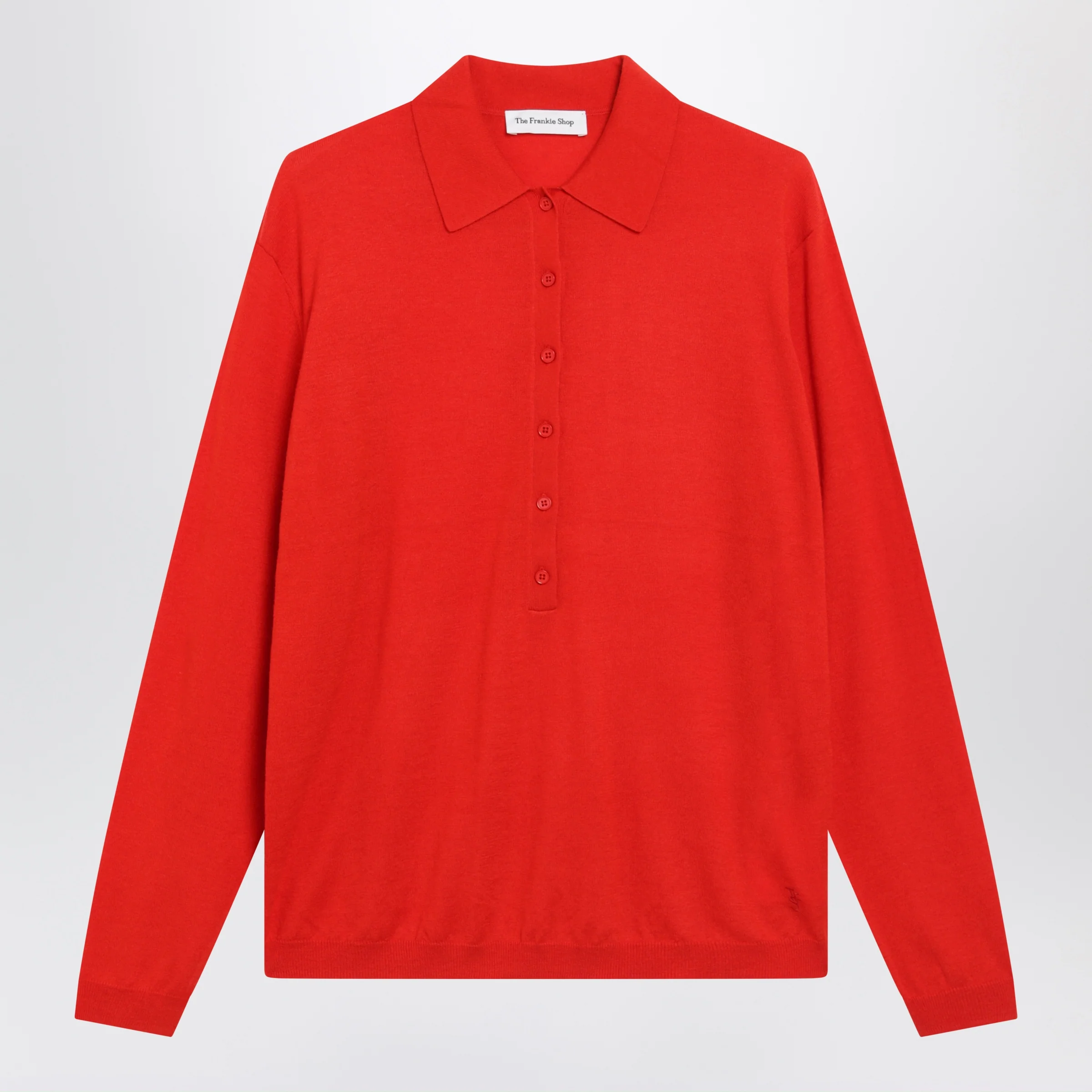 The Frankie Shop Tala V-neck knit polo in red wool blend
