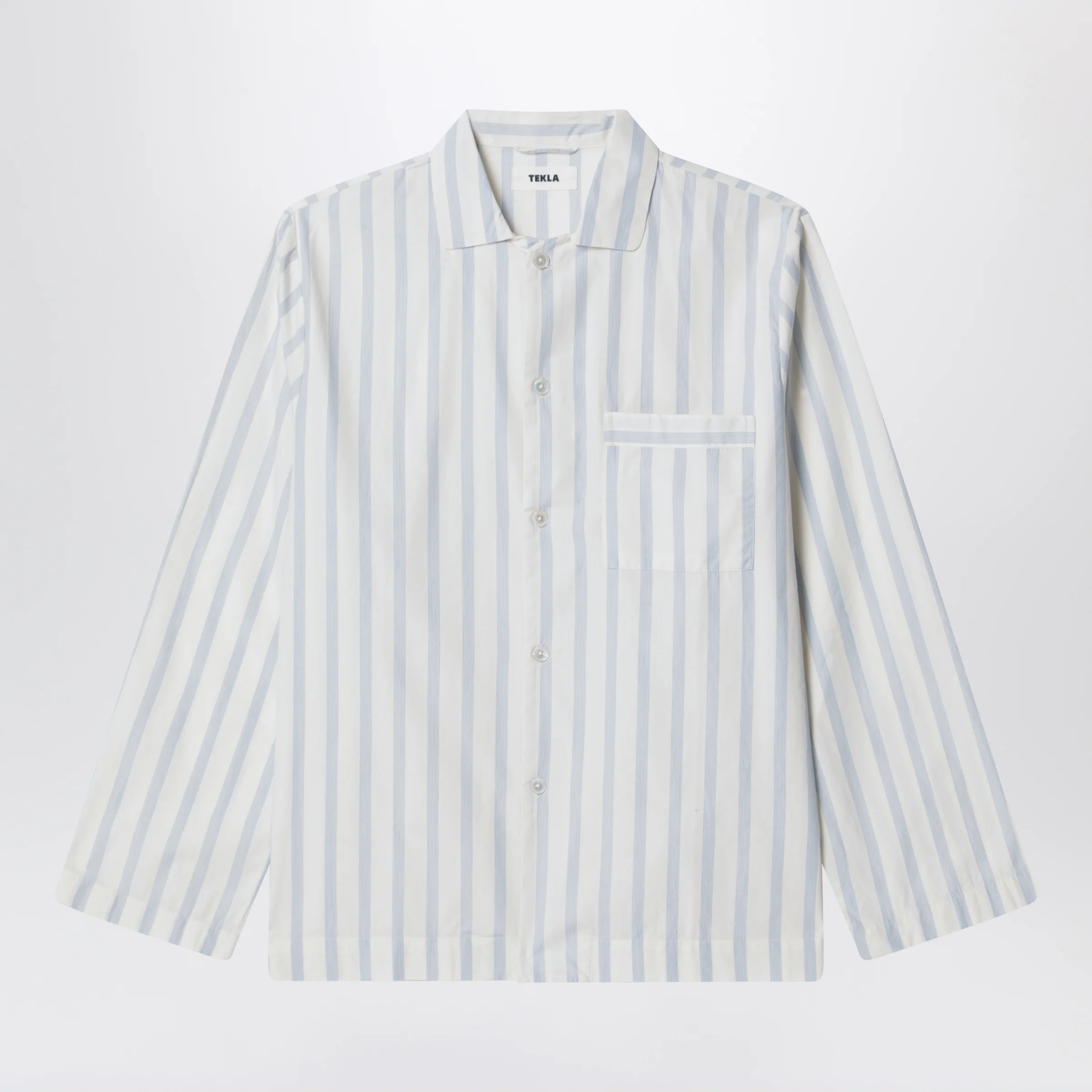 Tekla White pajama shirt with light blue stripes