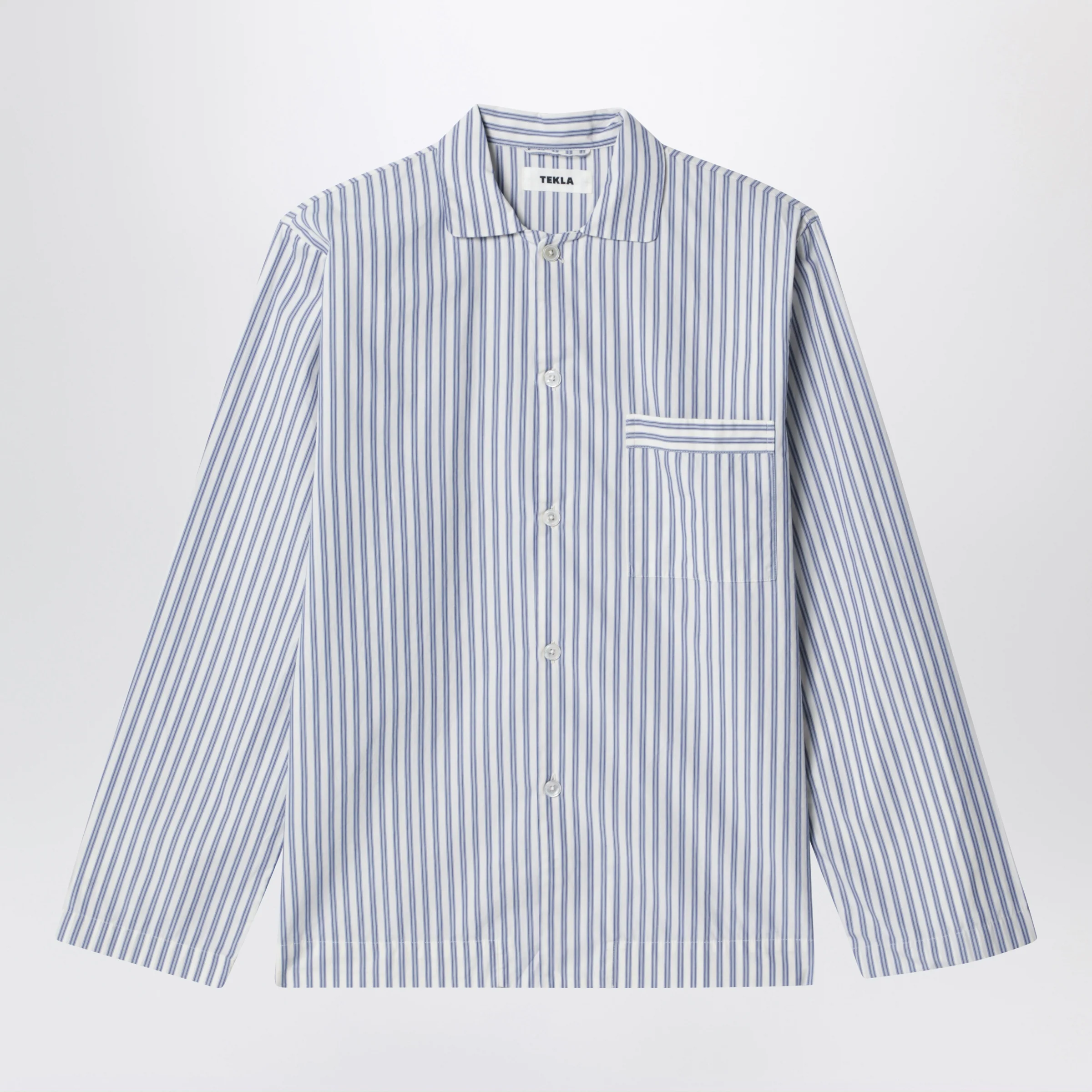 Tekla White/light blue striped pajama shirt