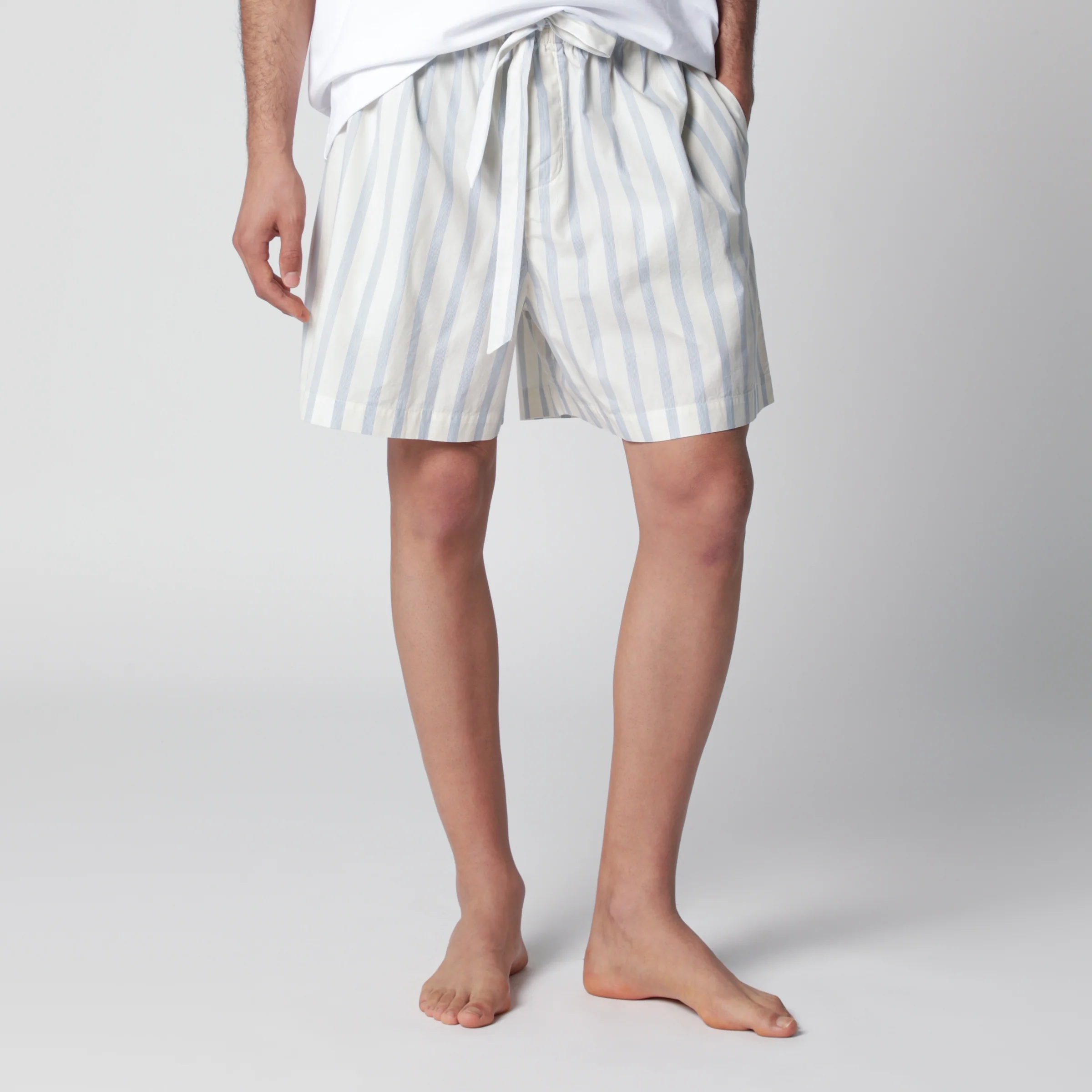 Tekla White shorts with light blue stripes