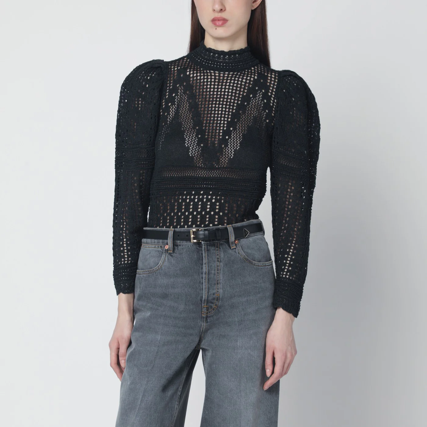 ISABEL MARANT Dahara black openwork knit top