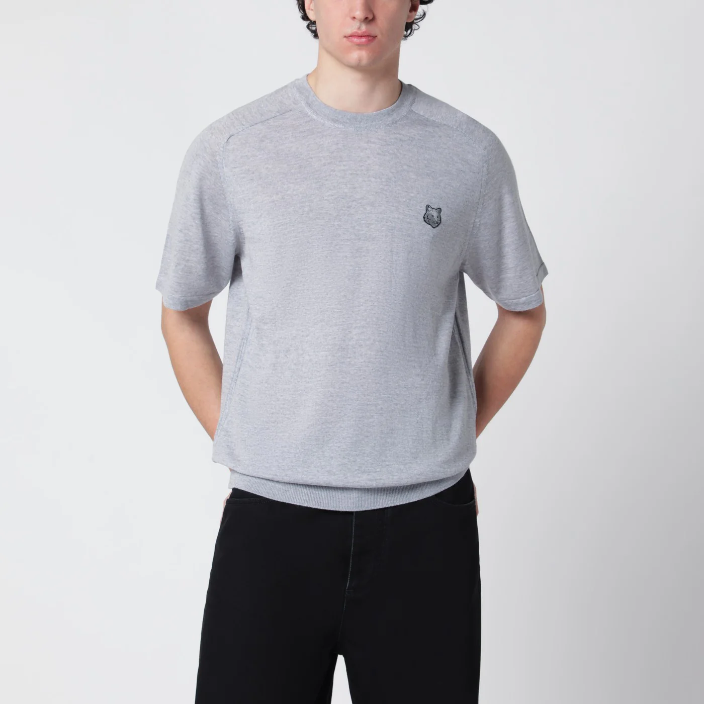 Maison Kitsuné Grey mélange Fox Head wool sweater