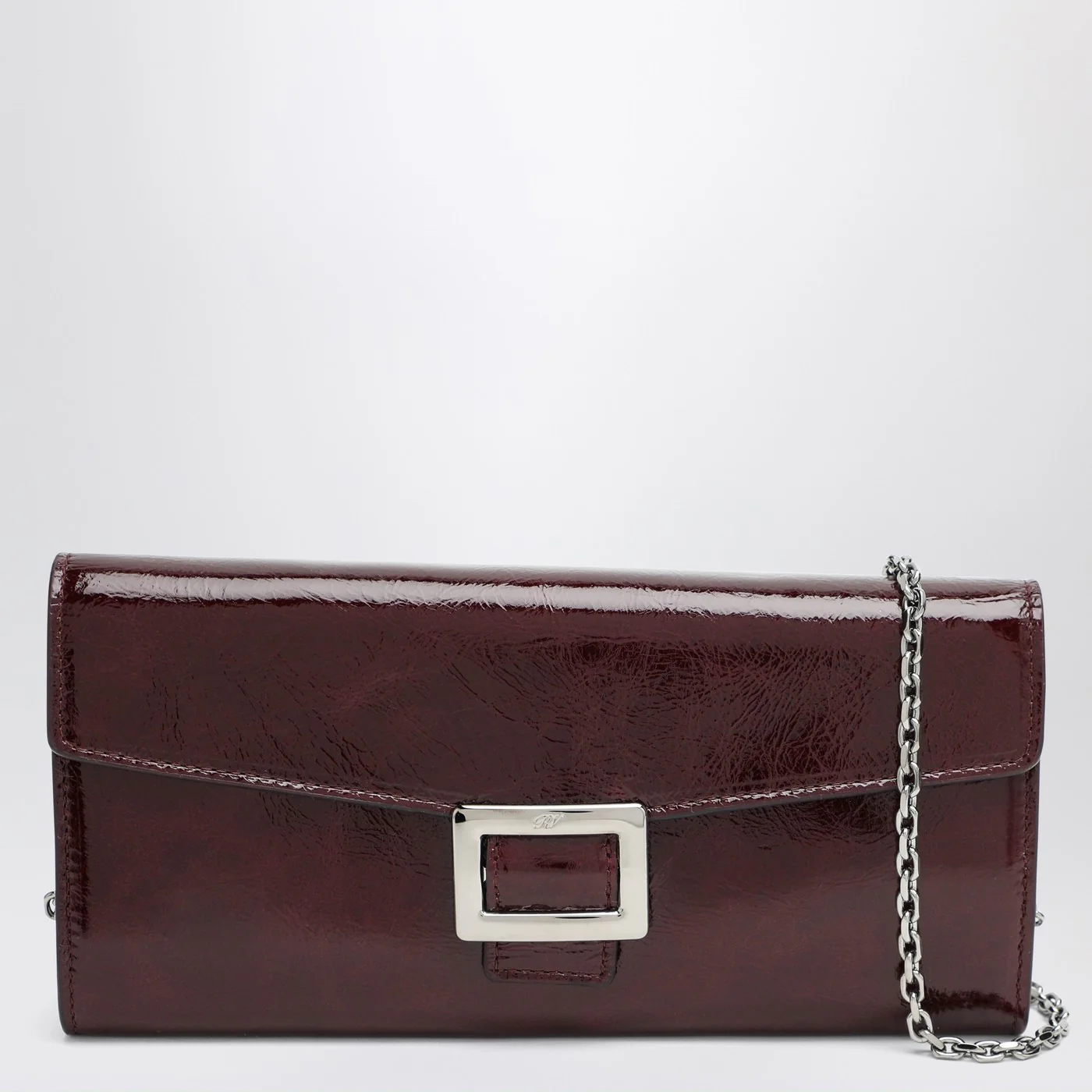 ROGER VIVIER Belle Vivier dark violet patent leather wallet with chain