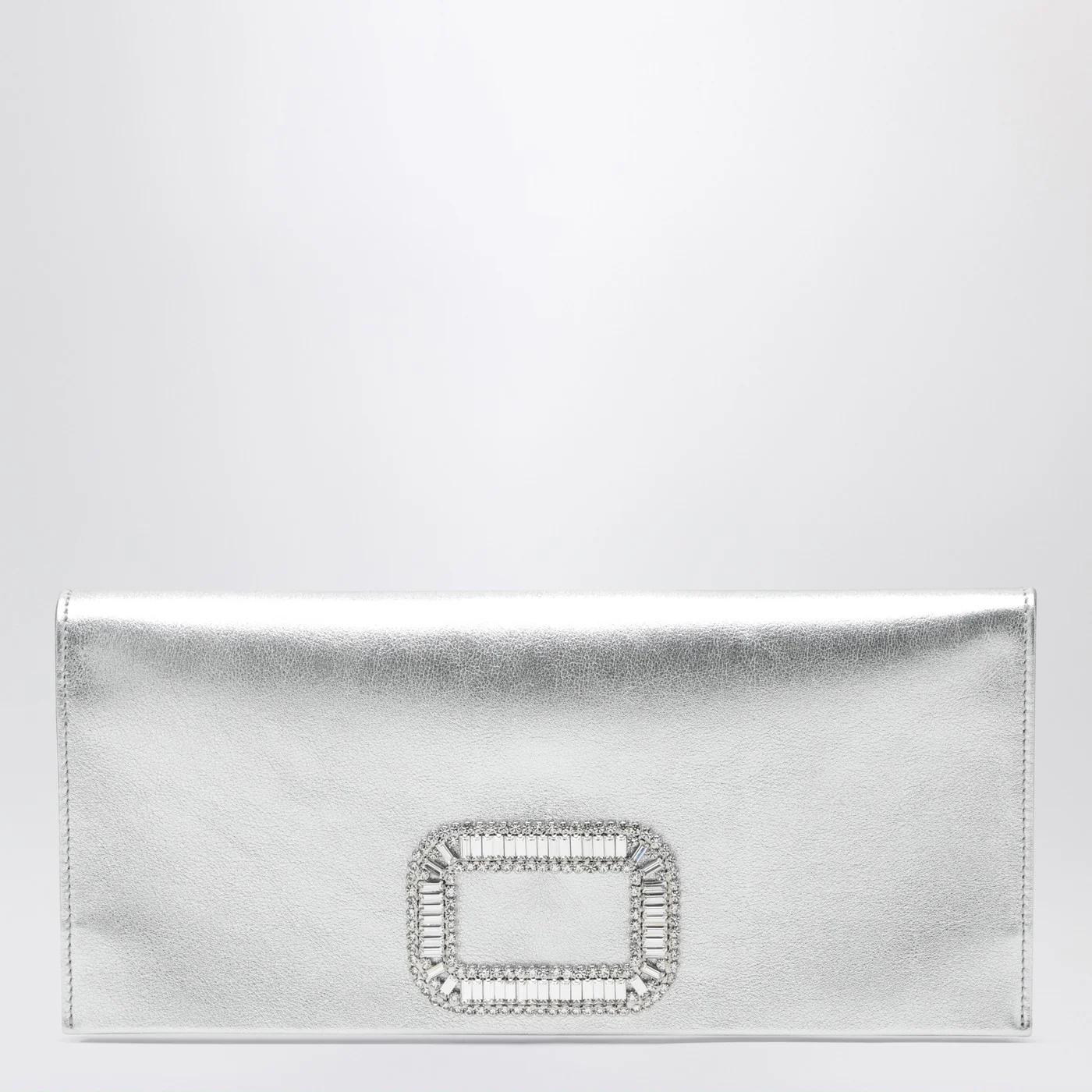 ROGER VIVIER Mini Pilgrim silver leather pochette