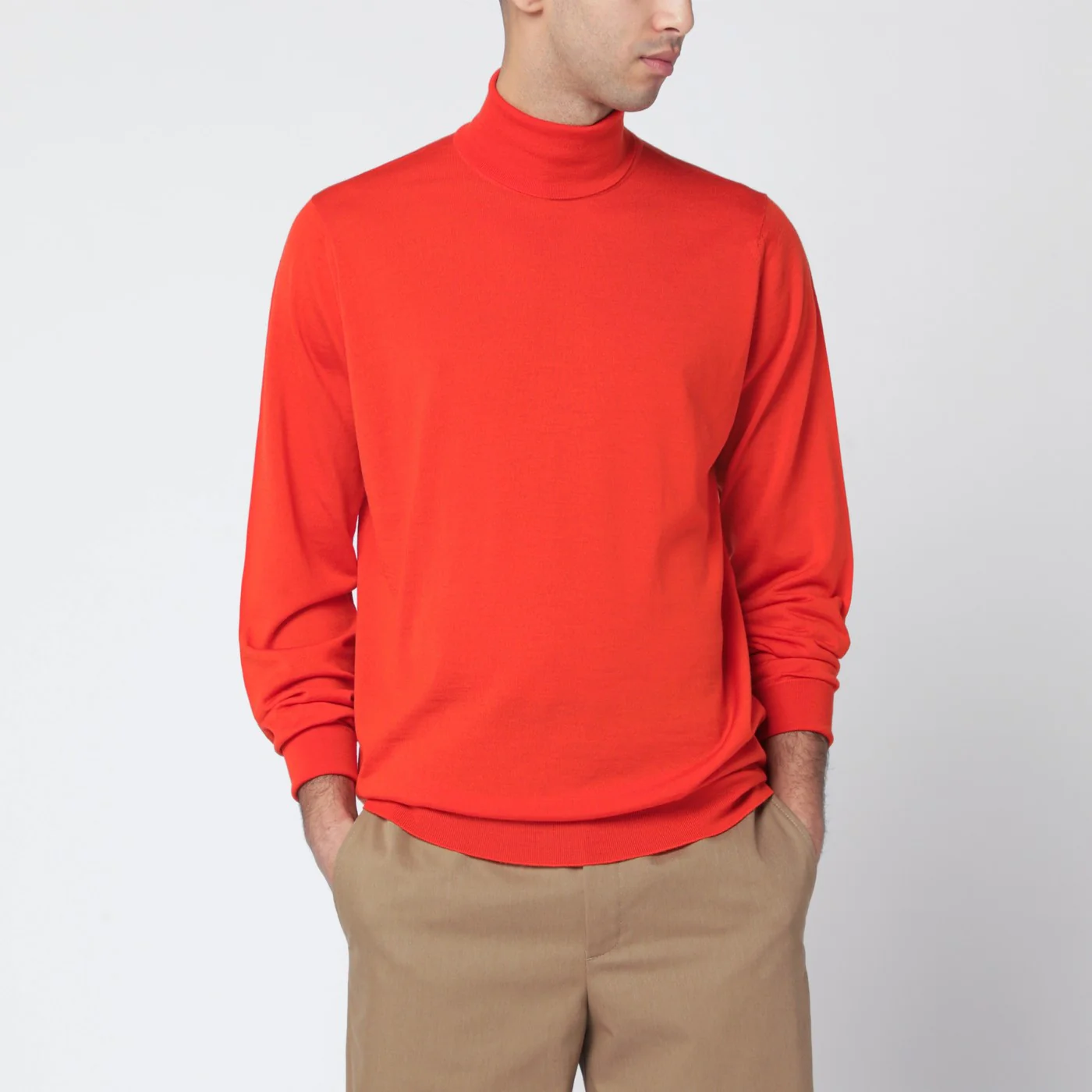 JOHN SMEDLEY Orange wool turtleneck sweater
