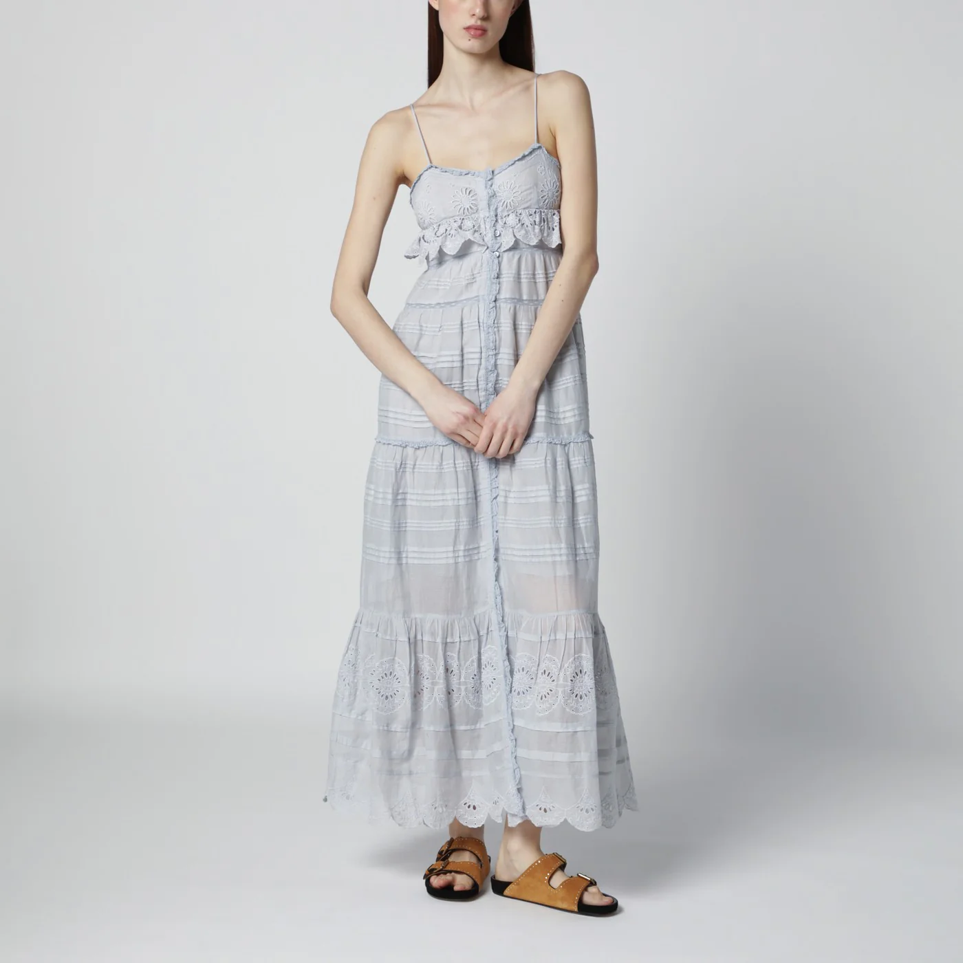 ISABEL MARANT Étoile Light blue Paule long cotton dress with lace