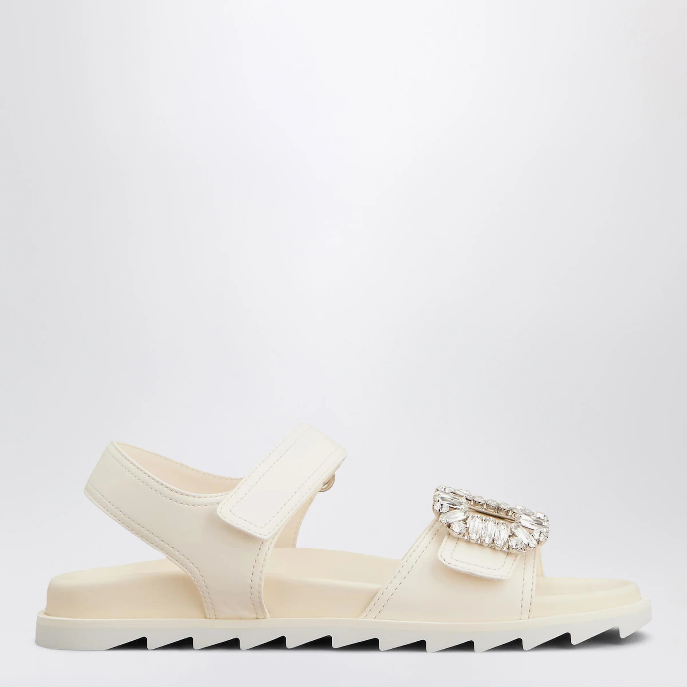 ROGER VIVIER Ivory leather sandals with crystal buckle
