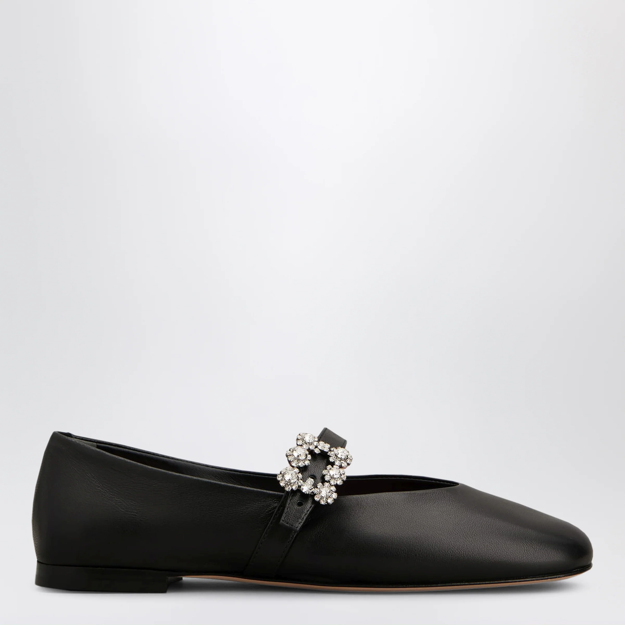 ROGER VIVIER Black leather Efflorescence ballet flats with a strap