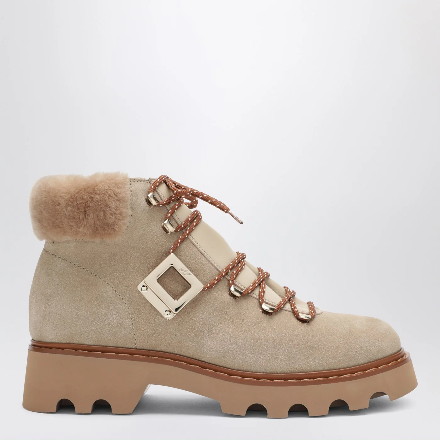 ROGER VIVIER Viv' Rangers Truck Booties in suede beige