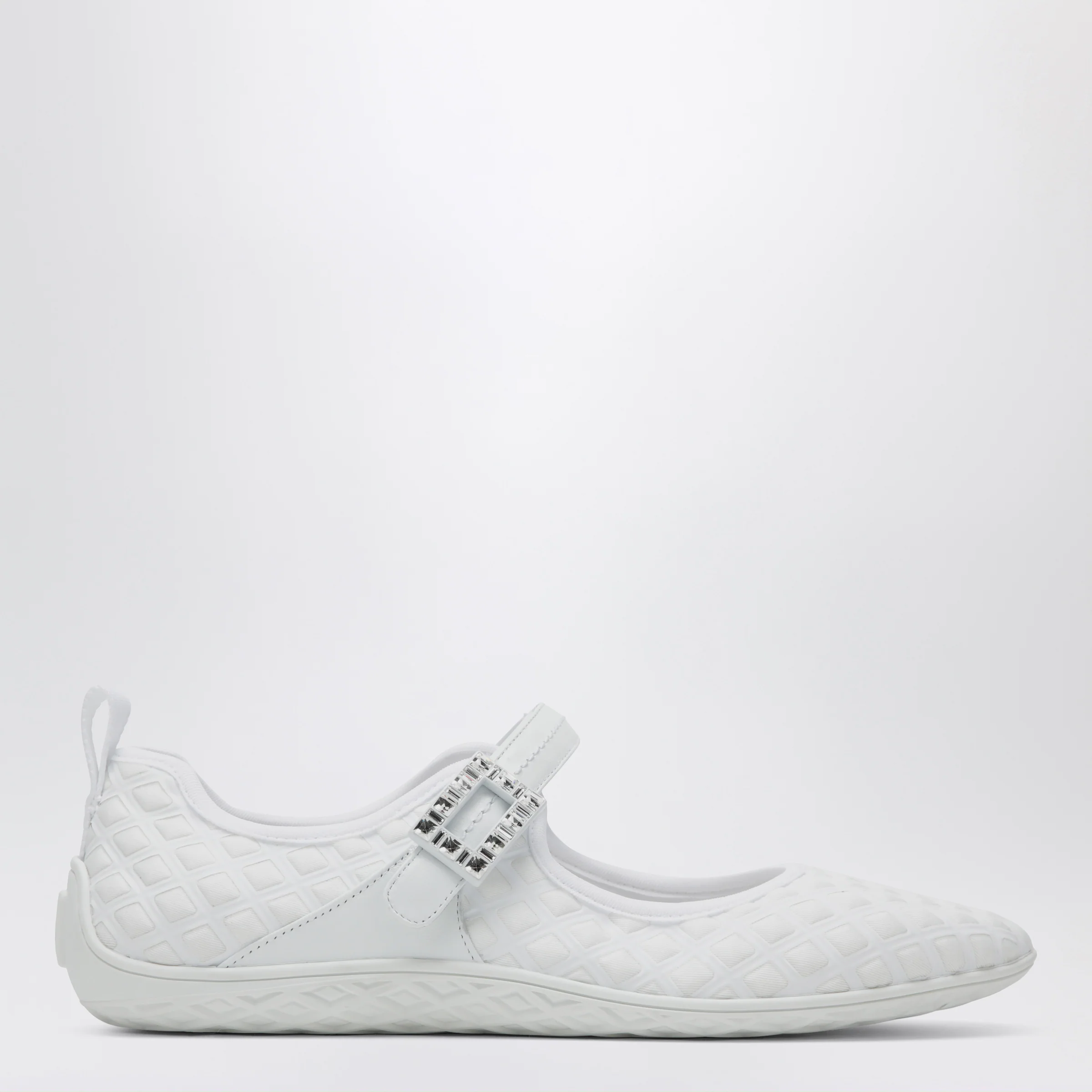 ROGER VIVIER Viv Low Ballerina Flats with Fabric Strap in White