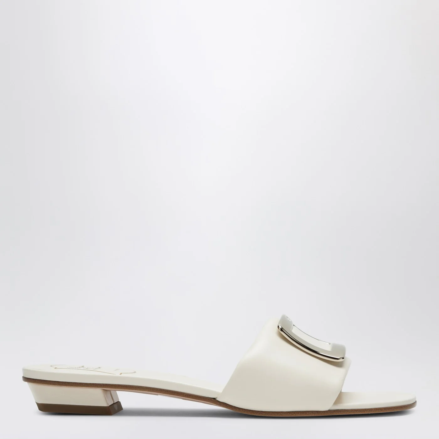 ROGER VIVIER Square buckle leather slides white