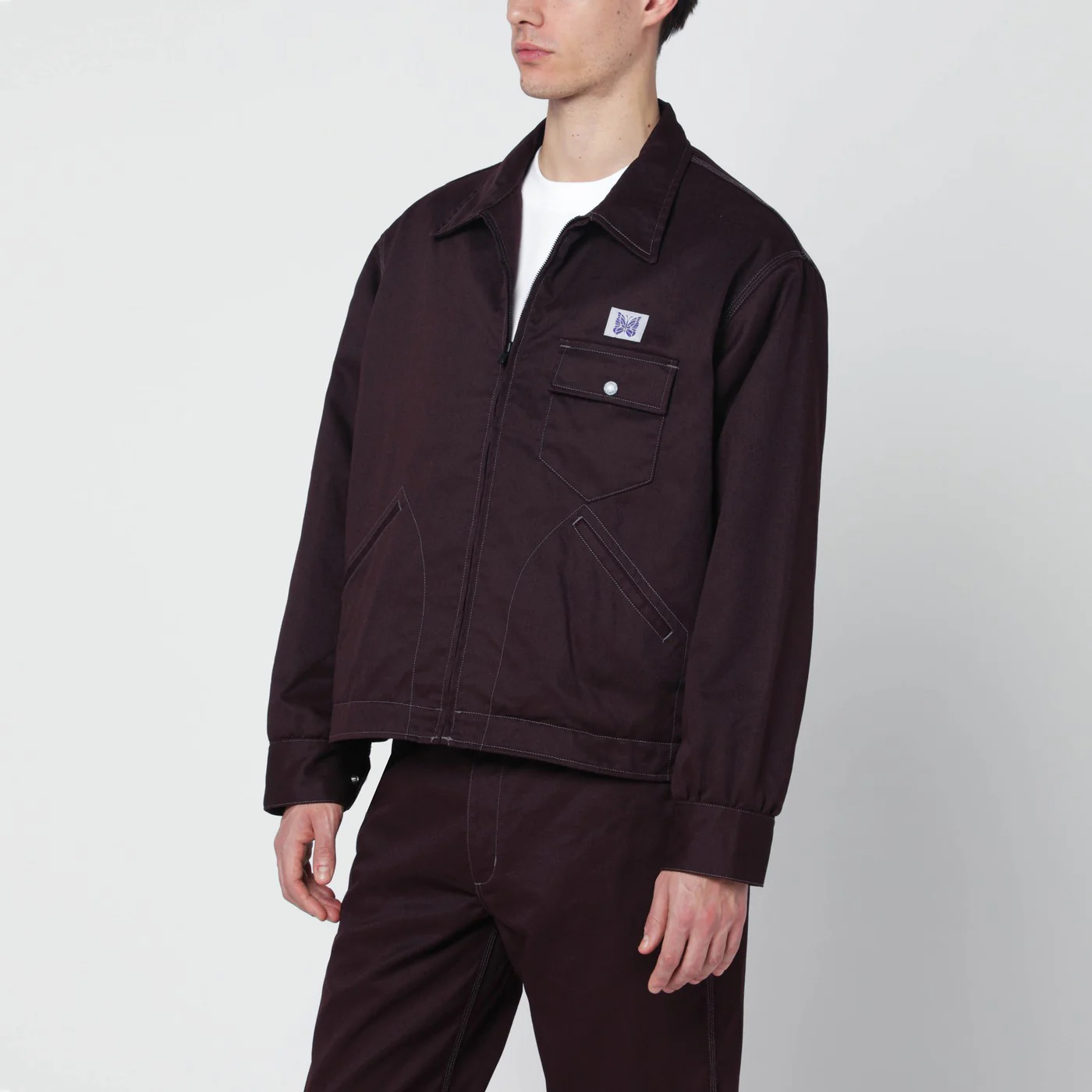 Needles Burgundy zip shirt jacket