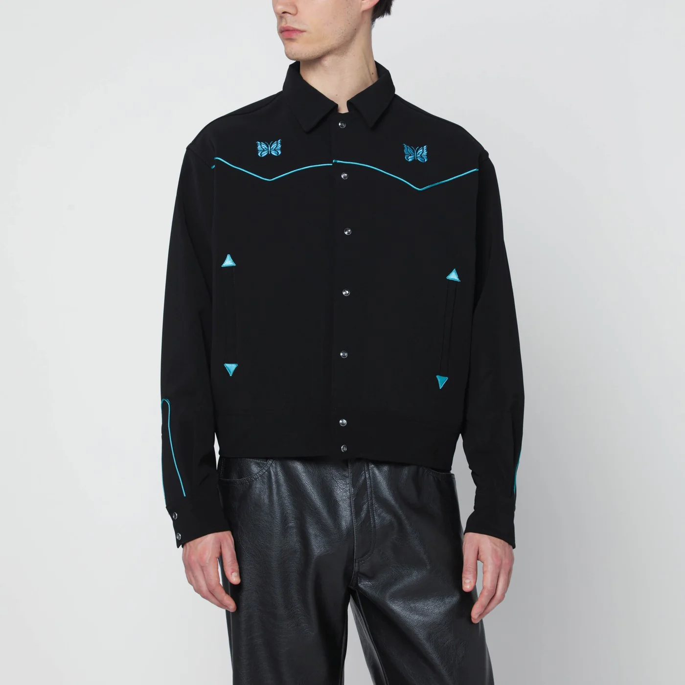 Needles Black shirt with light-blue embroidery