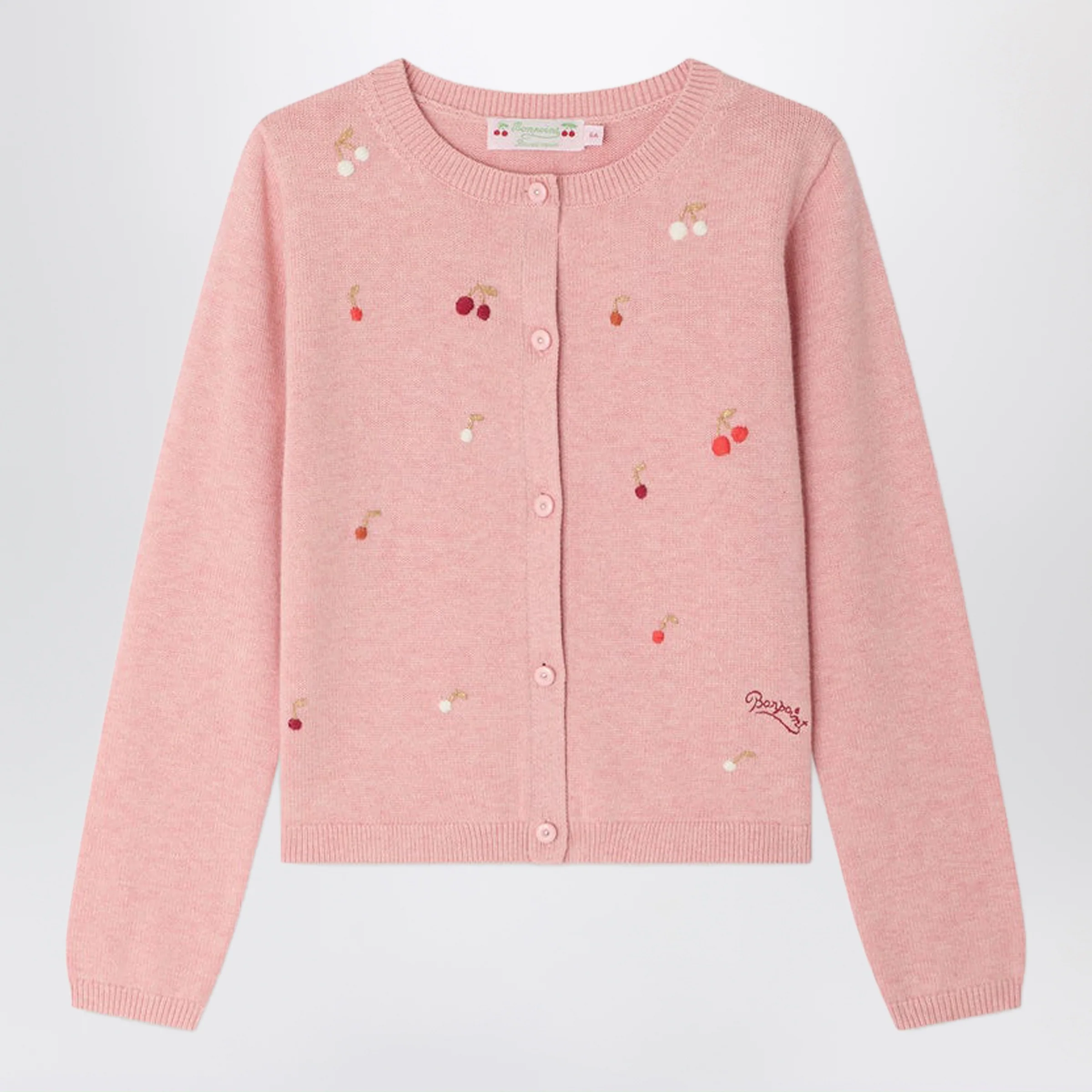 Bonpoint Pink Lilith cardigan with embroidered cherries