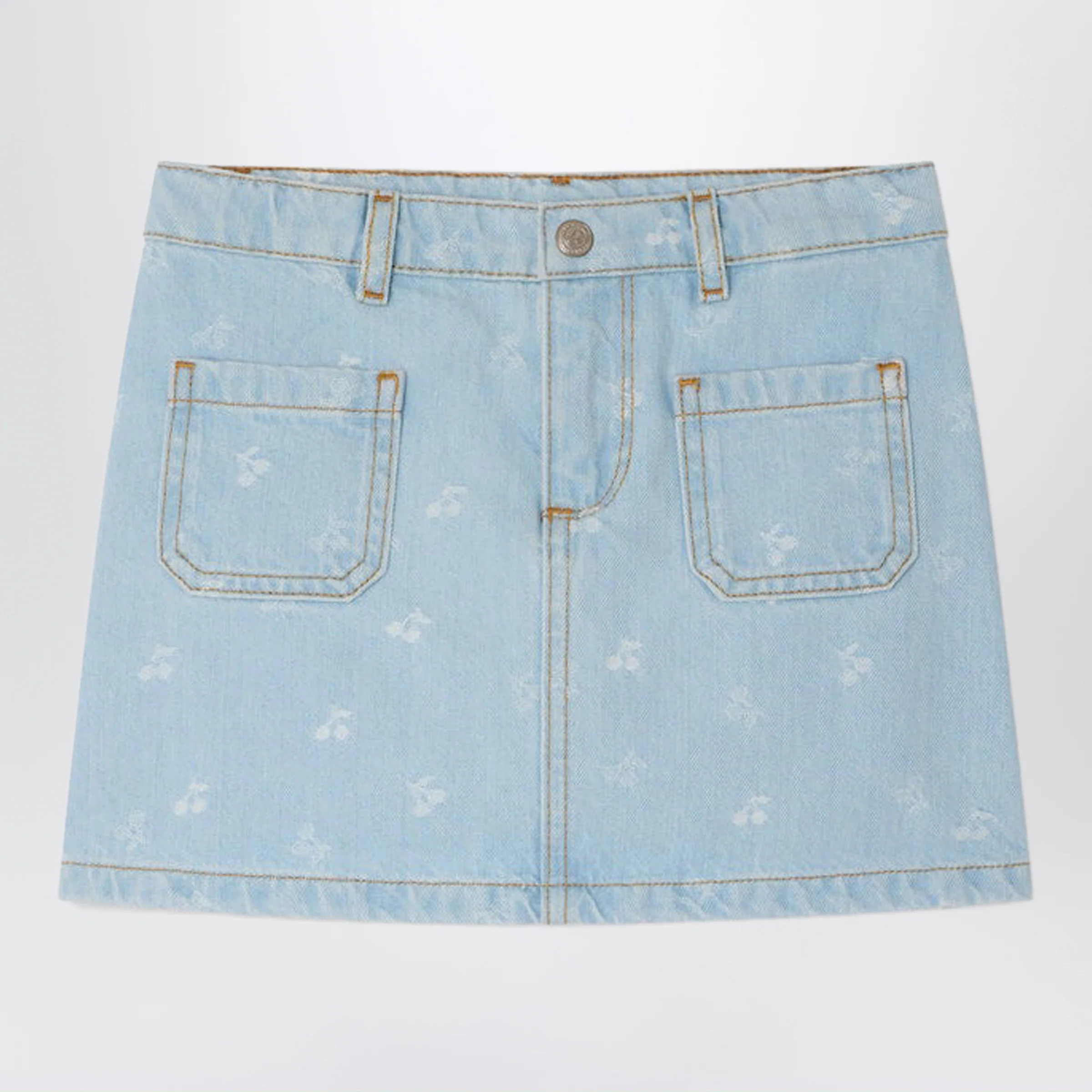 Bonpoint Tison denim skirt with jacquard cherries