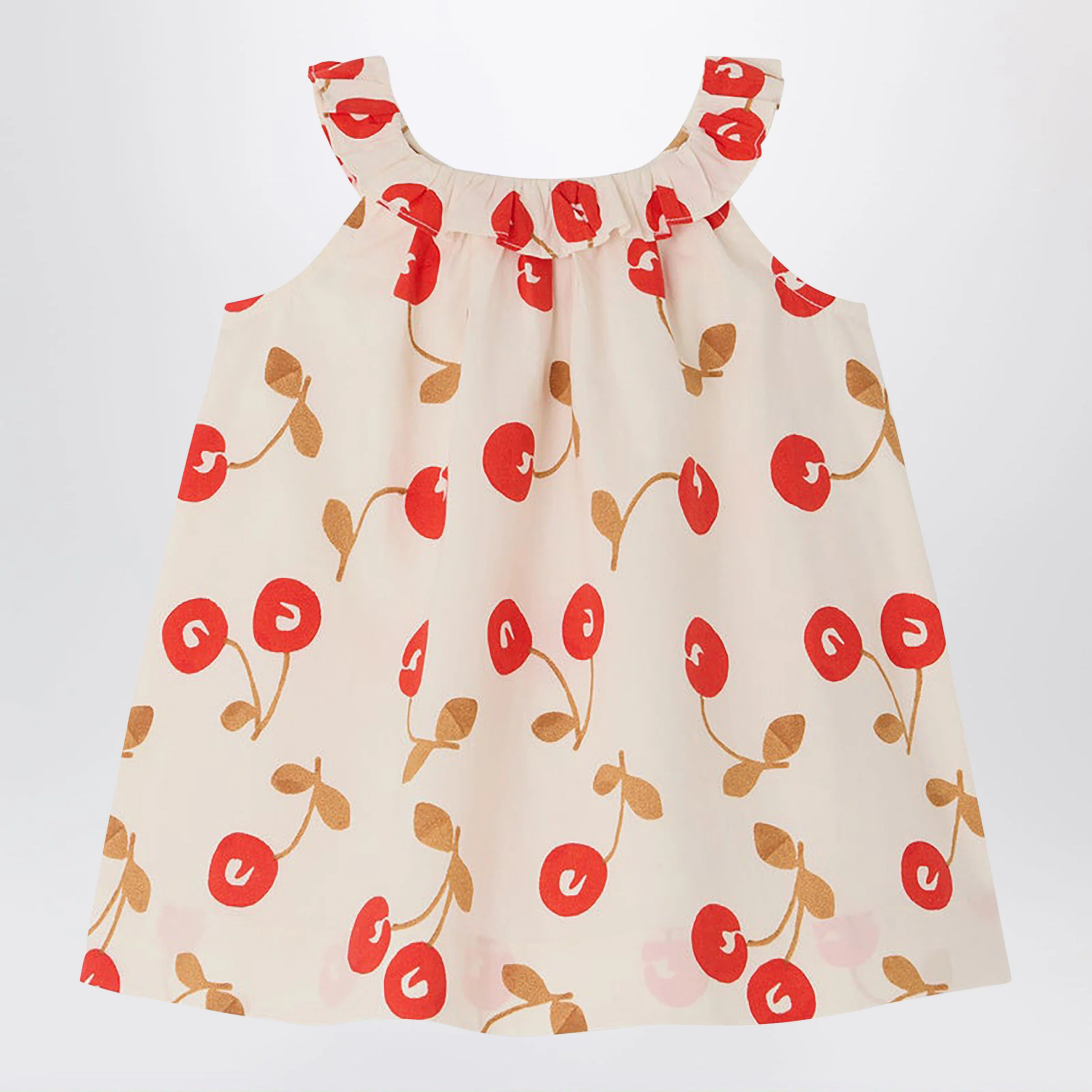 Bonpoint Niniki écru dress with cherry print and ruffles
