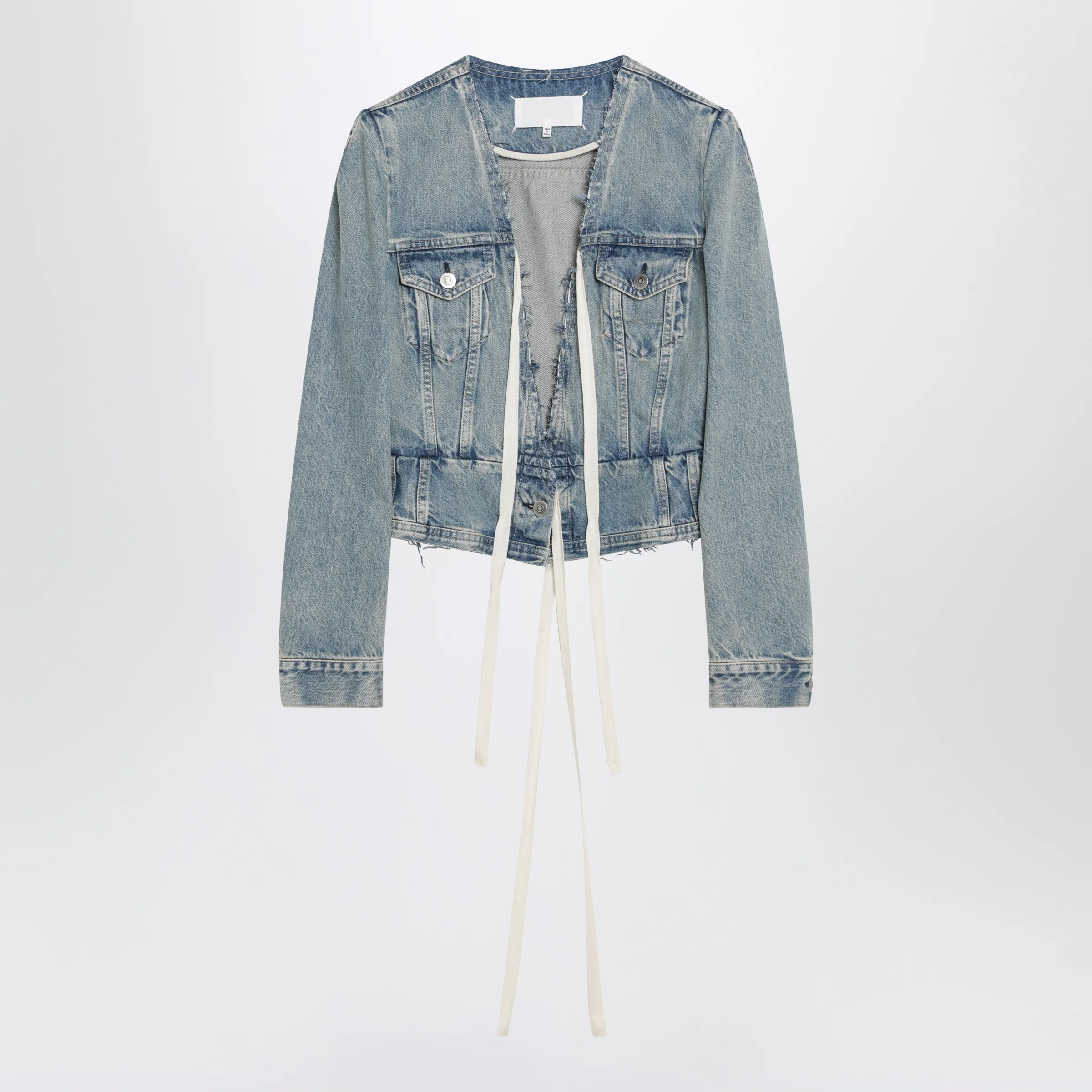 Maison Margiela Light blue cotton denim jacket with V-neck
