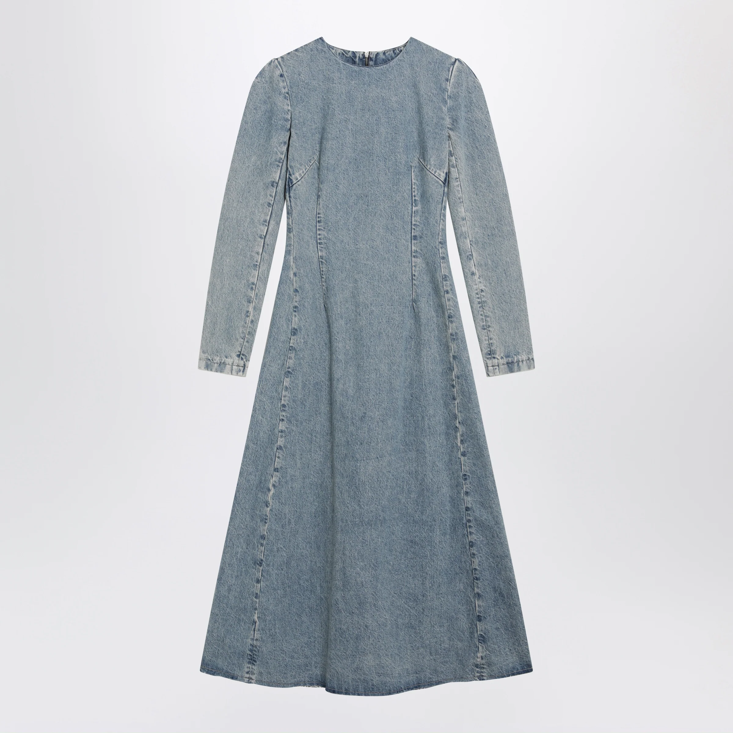 Maison Margiela Cup-shoulder denim midi dress in ice blue