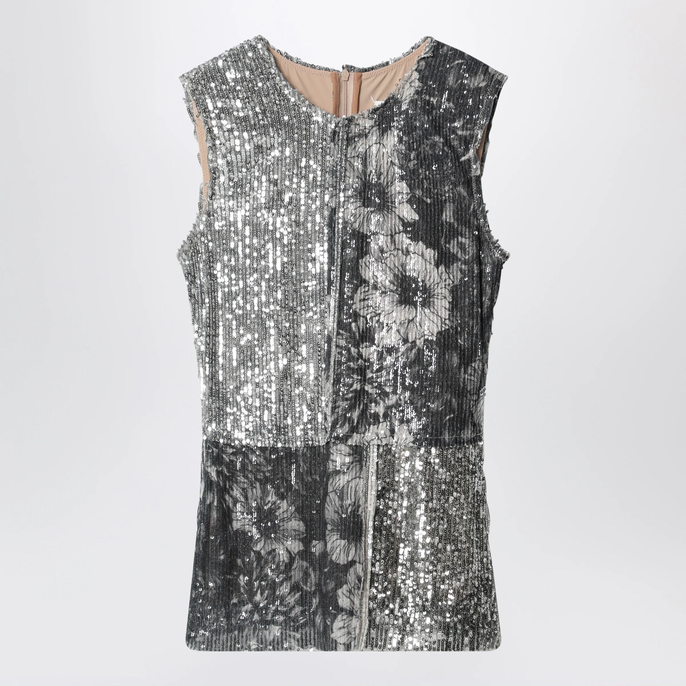 Maison Margiela Floral sequin sleeveless top in ice blue