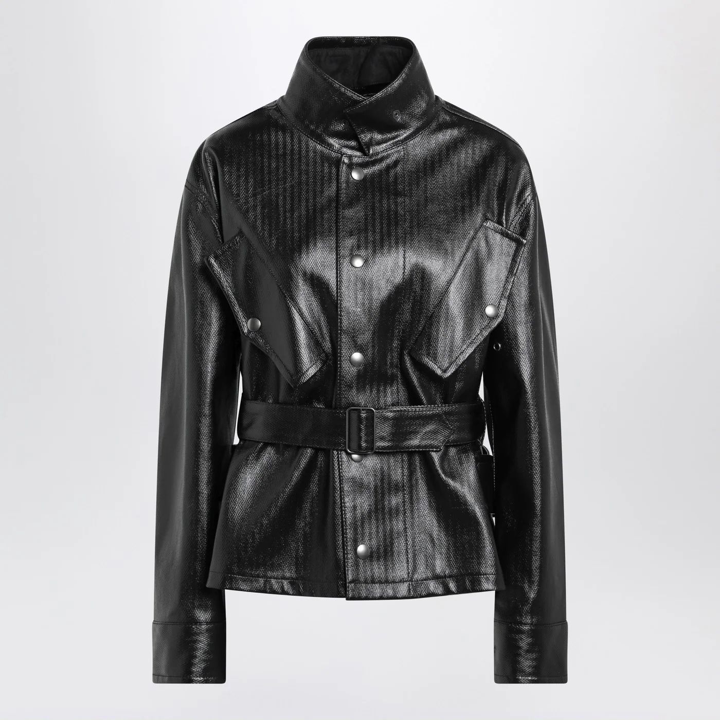 Maison Margiela Black cotton laminated belted jacket