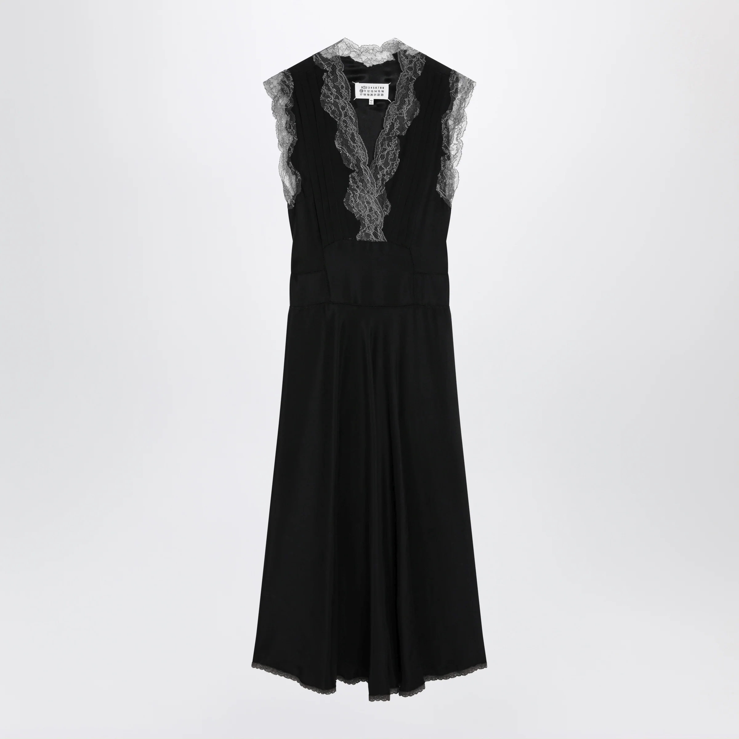 Maison Margiela Black silk midi dress with lace