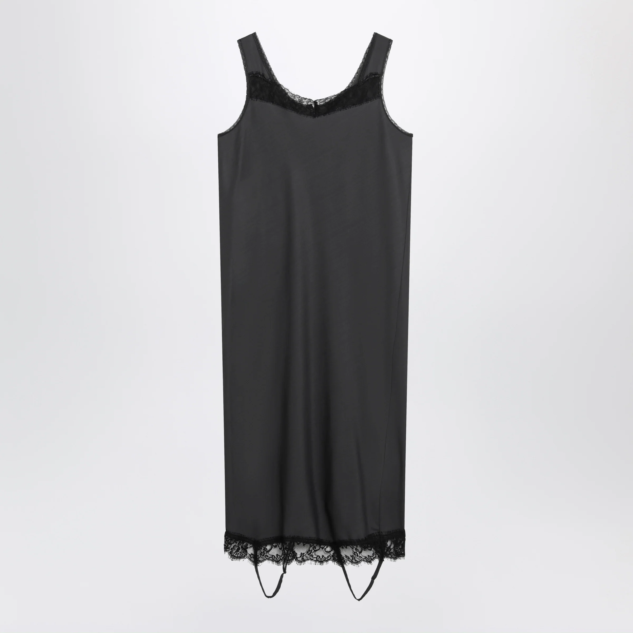 MM6 Maison Margiela Grey midi slip dress with lace trims