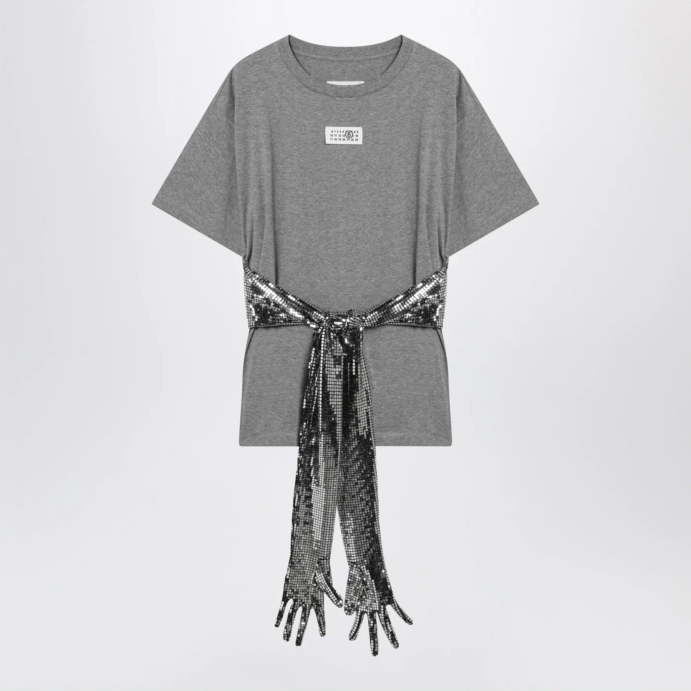MM6 Maison Margiela Grey mélange cotton T-shirt with gloves