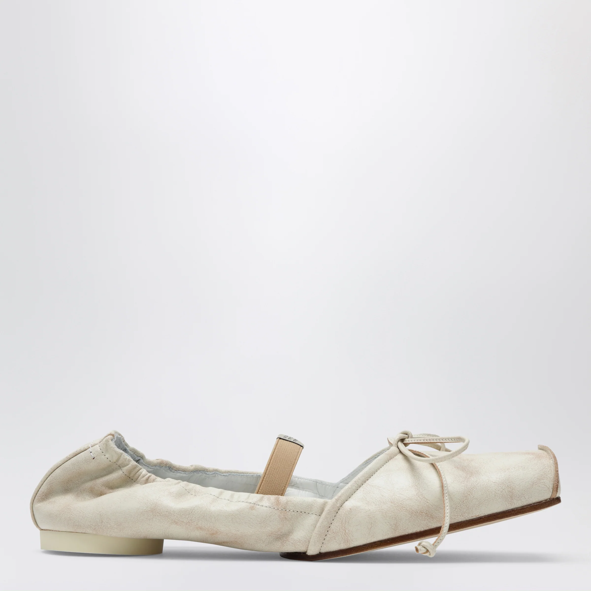 MM6 Maison Margiela Light beige square-toe calfskin ballerina flats