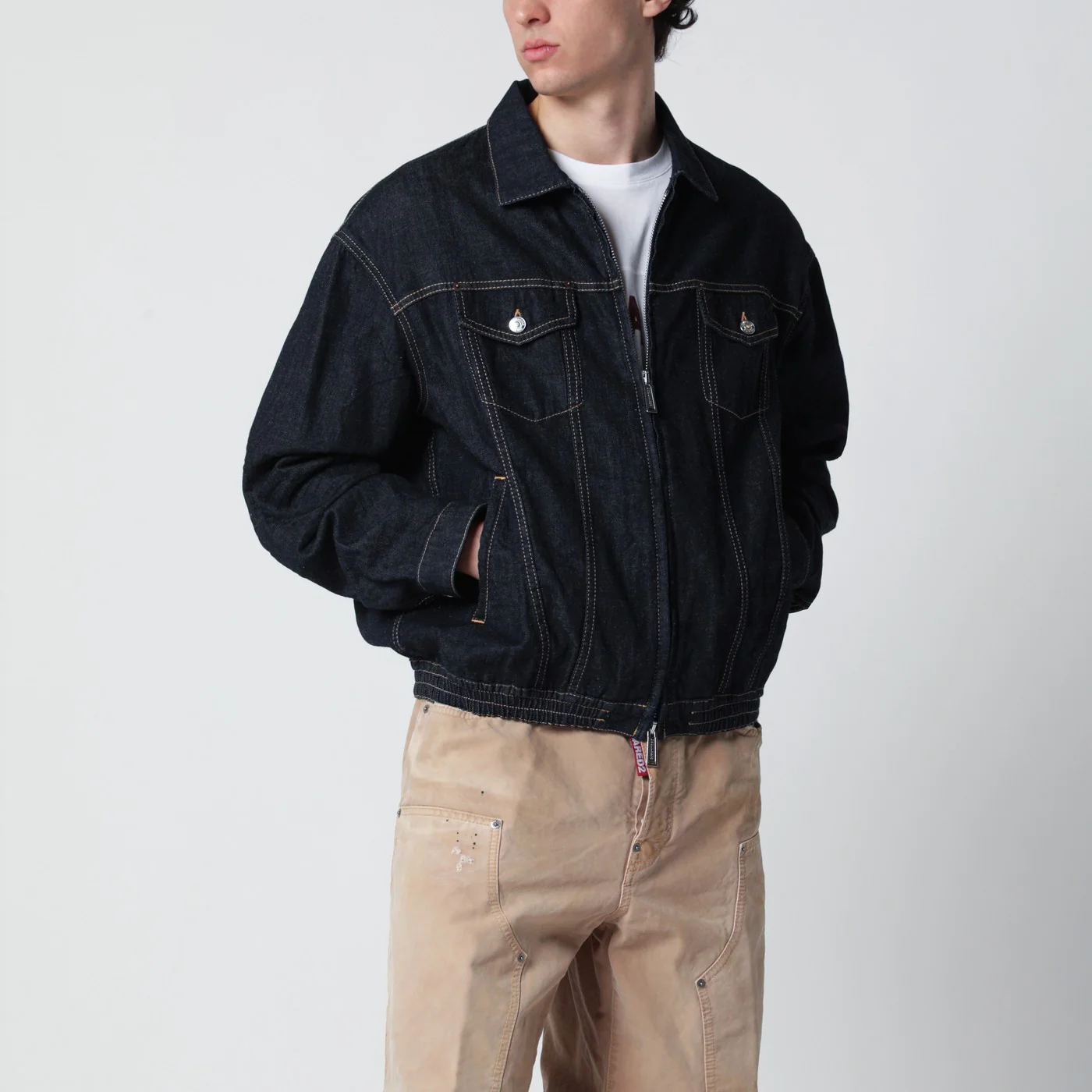 Dsquared2 Navy blue zip-up denim jacket