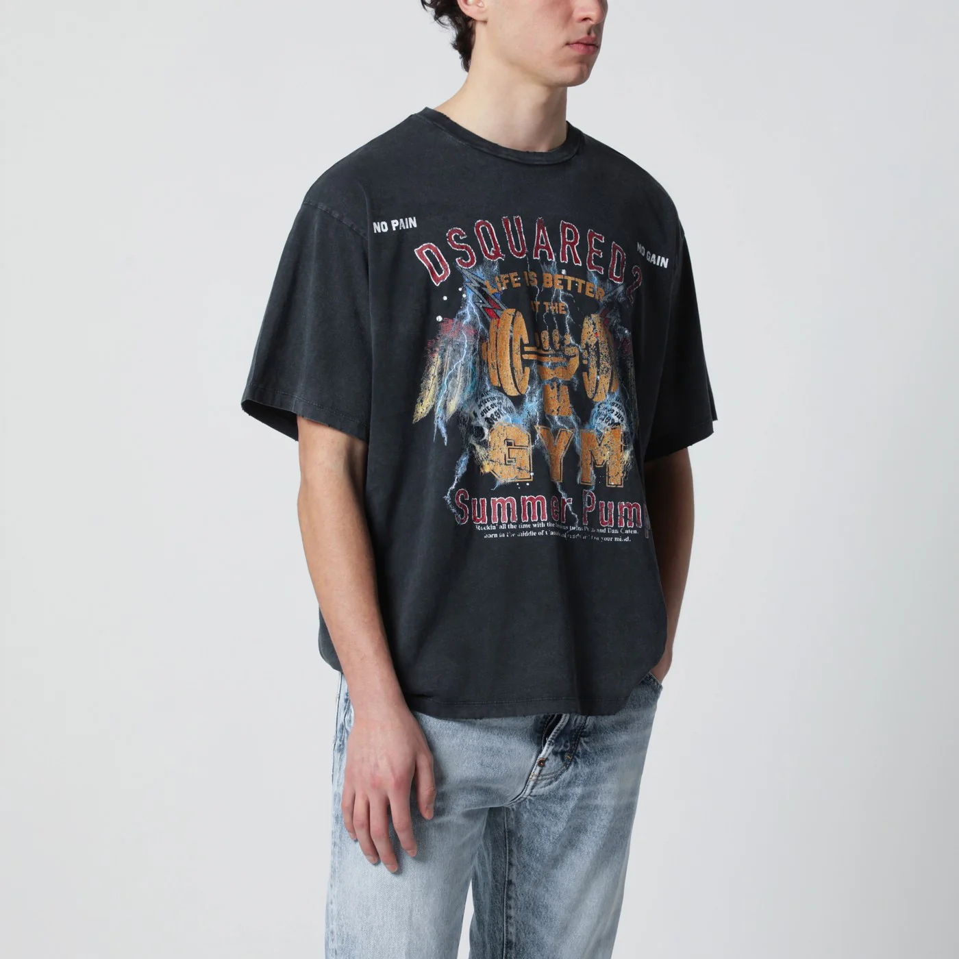 Dsquared2 Grey vintage-effect T-shirt with rock print