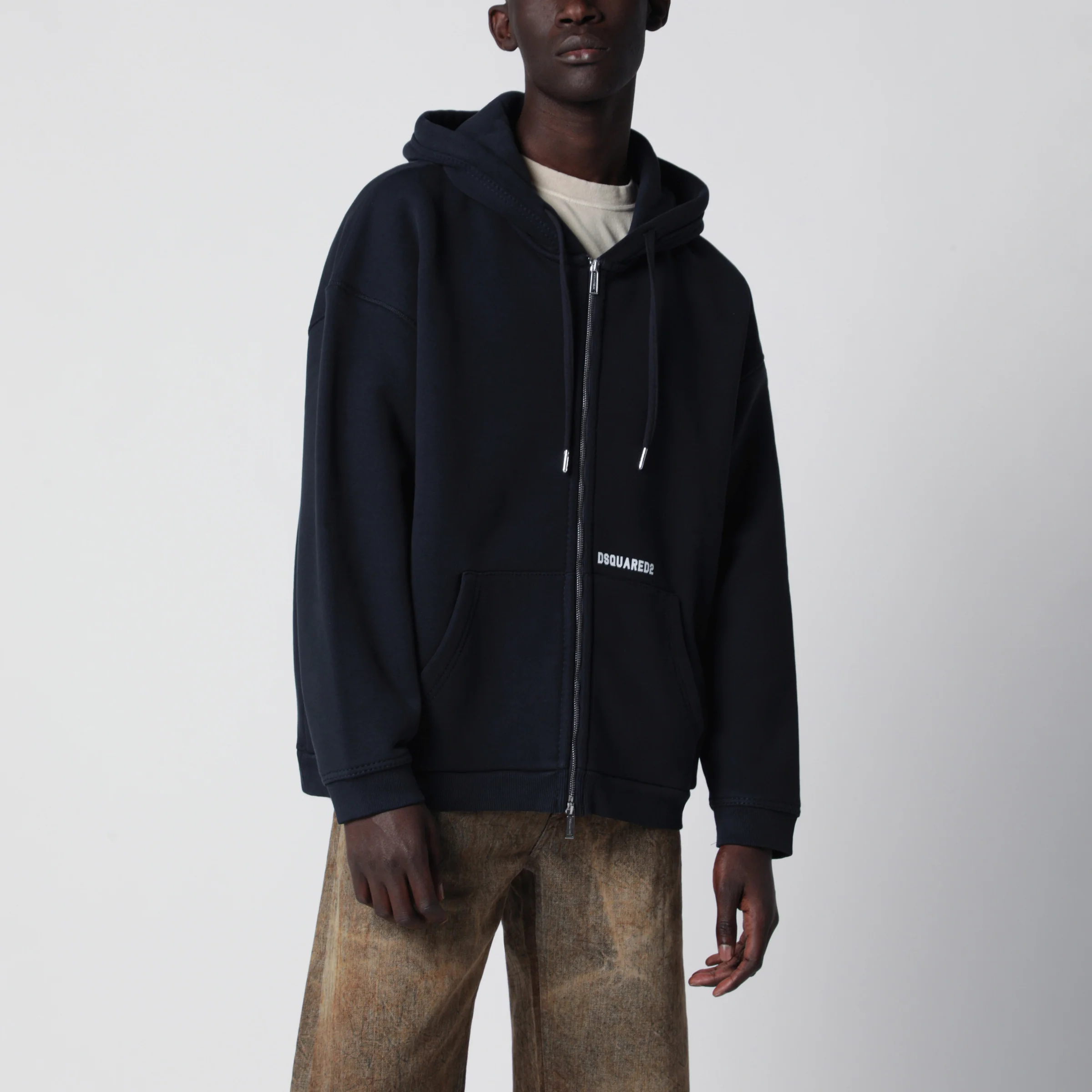 Dsquared2 Zip-up hoodie in stretch cotton, blue