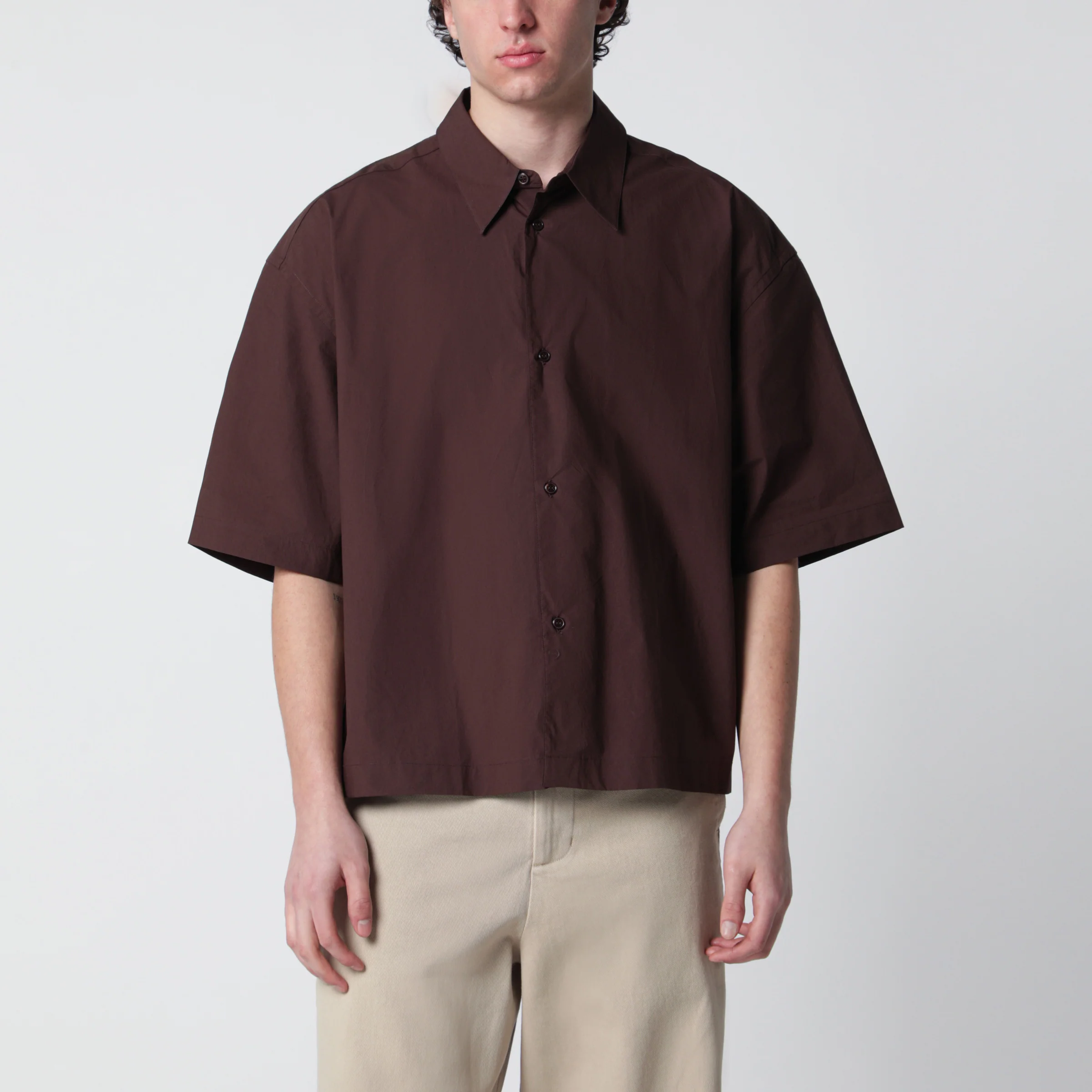 STUDIO NICHOLSON Brown cotton poplin shirt