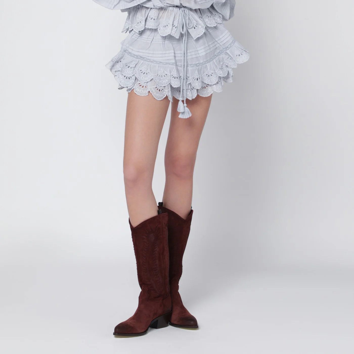 ISABEL MARANT Étoile Light blue lace Puria shorts with ruffles