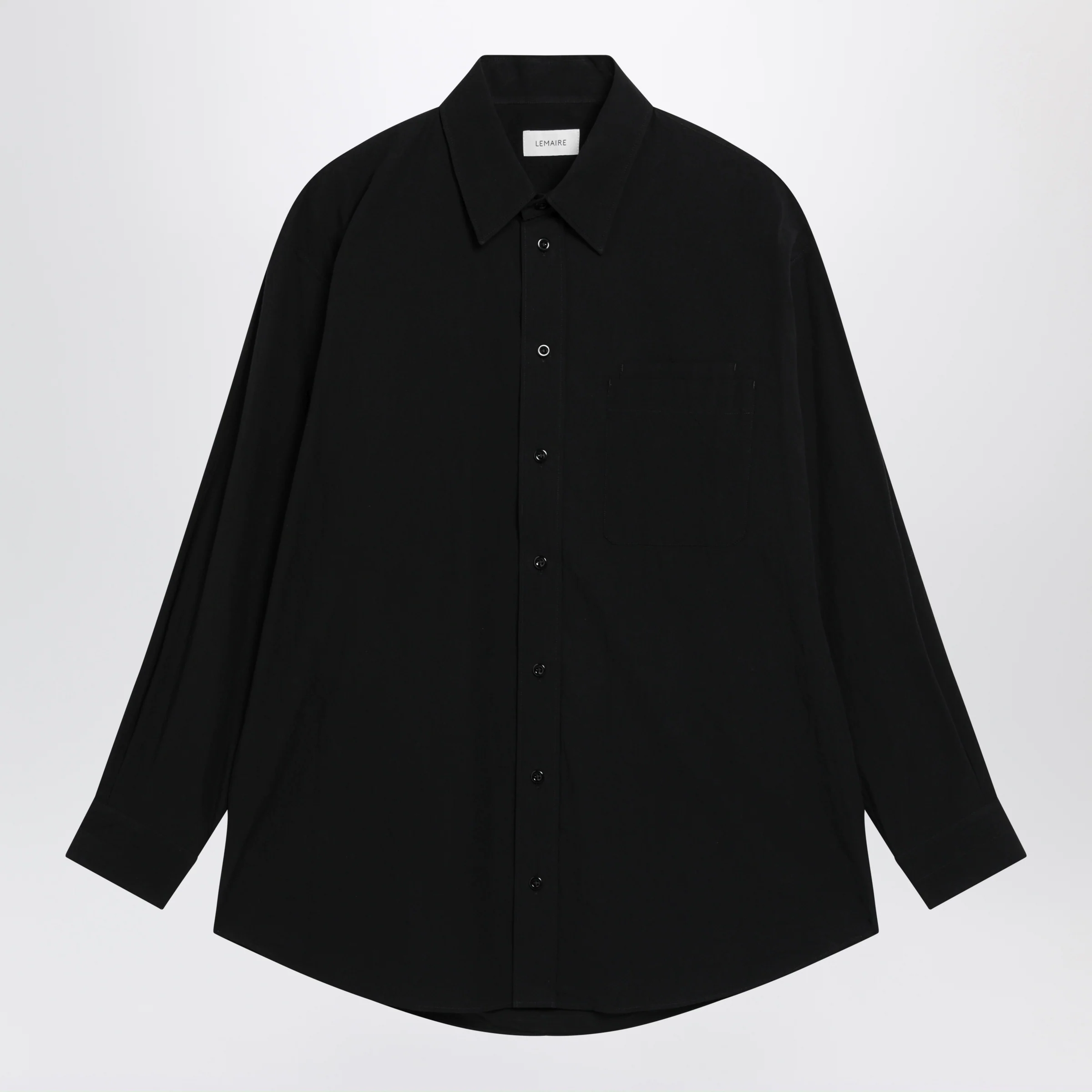 LEMAIRE Long-sleeve shirt with chest pockets in black cotton