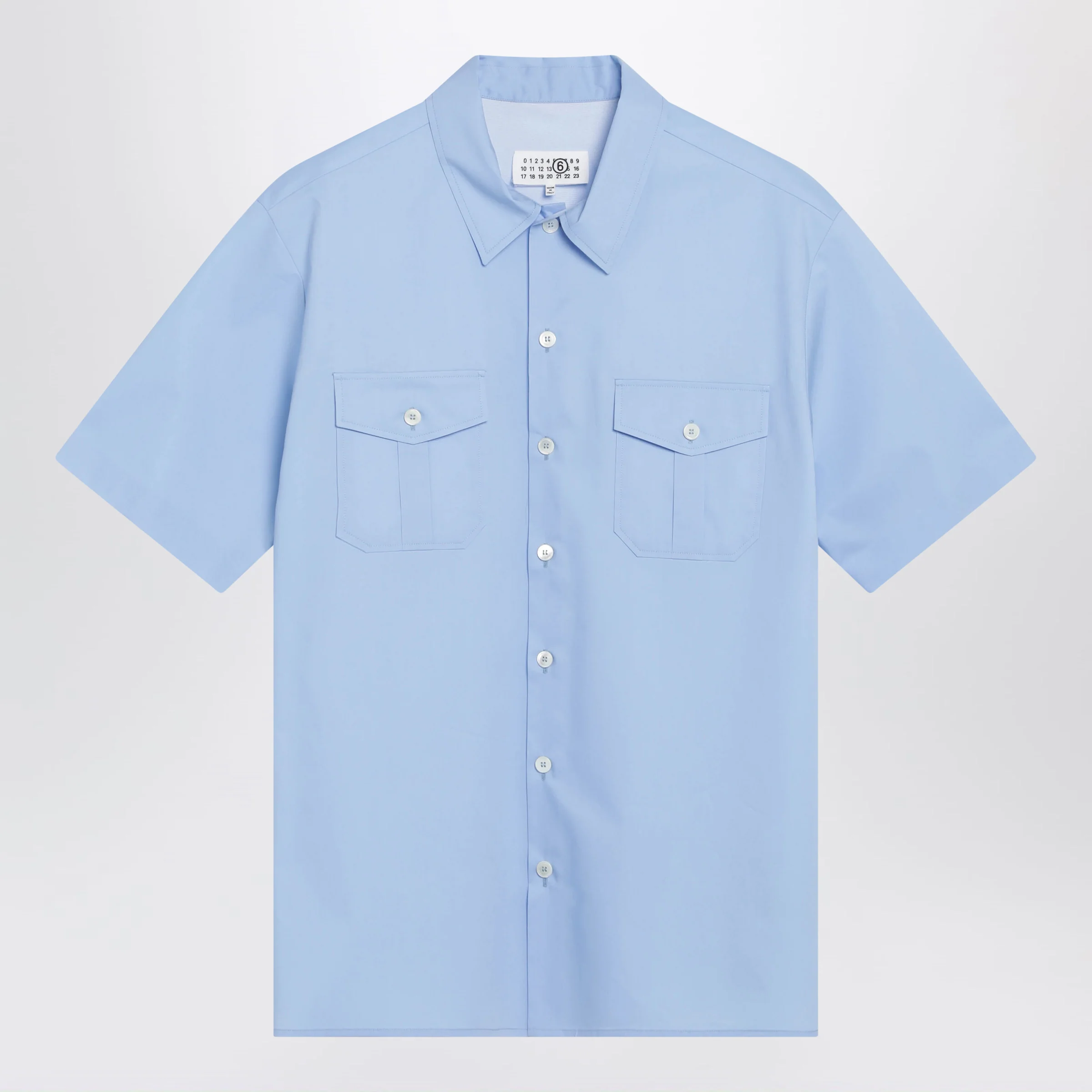 MM6 Maison Margiela Short-sleeve poplin shirt with reinforcements, light blue