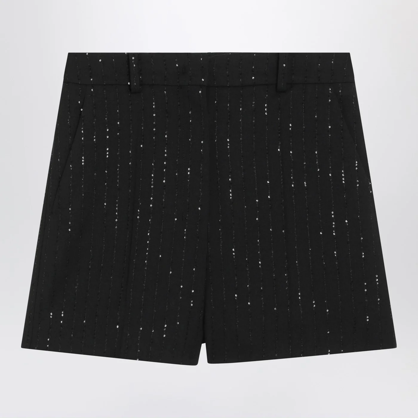 Max Mara Pianoforte Black shorts with pinstripe-effect micro sequins