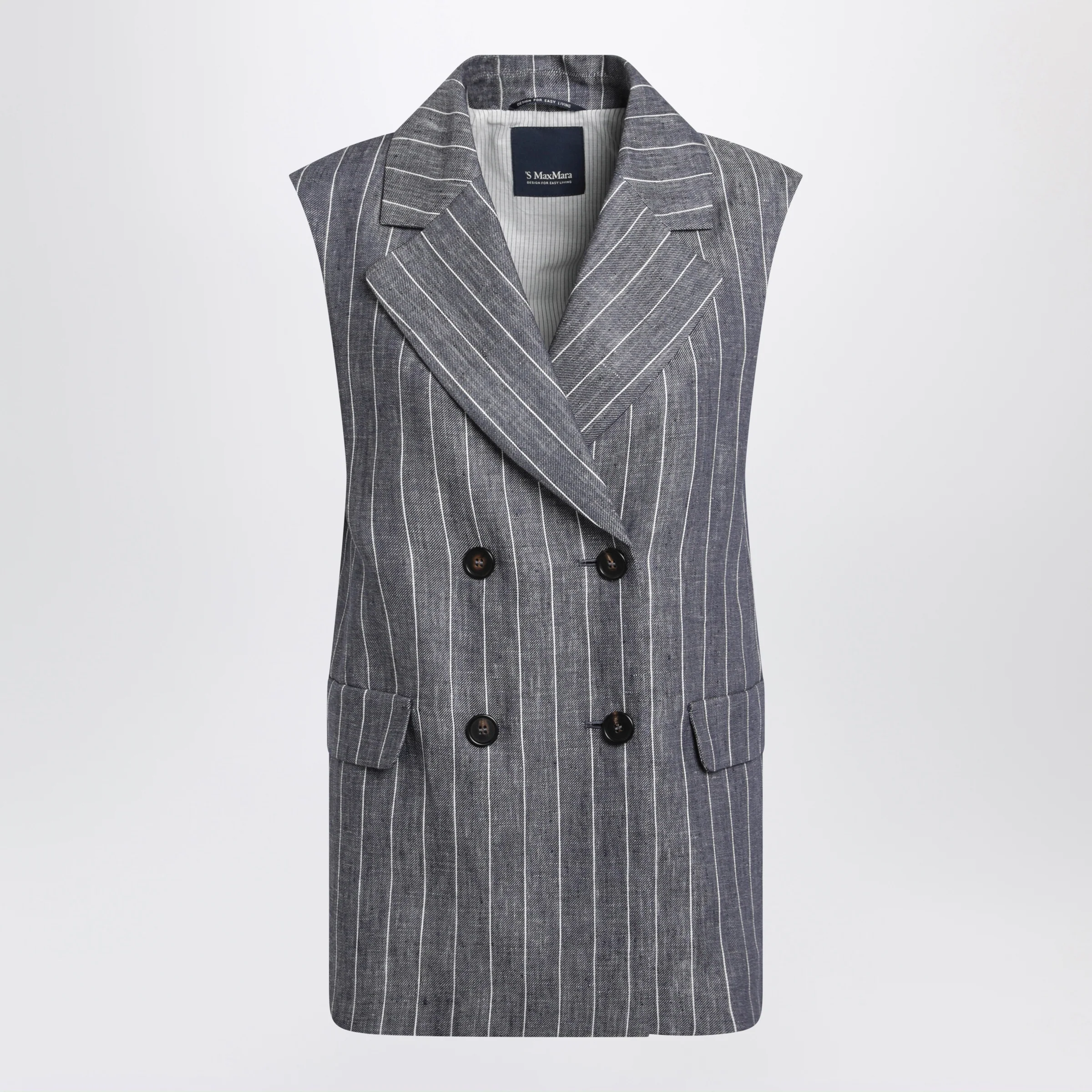 S Max Mara Double-Breasted Pinstripe Linen Vest