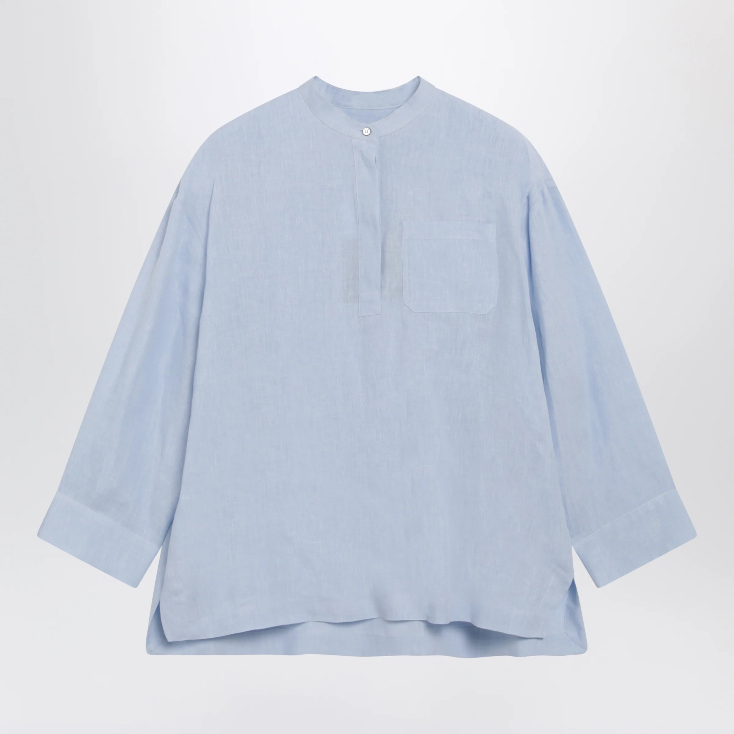 S Max Mara Light blue pure linen mandarin-collar shirt