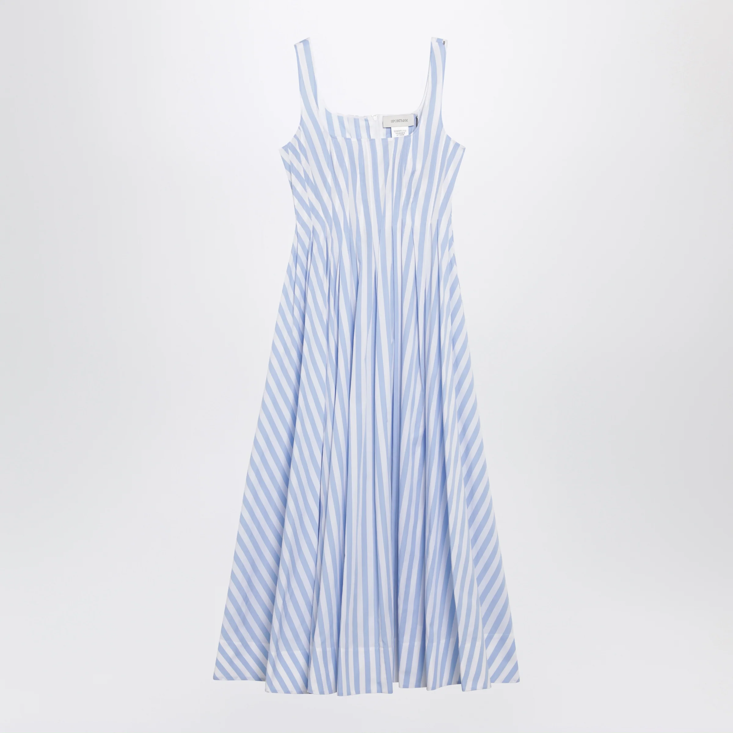 Sportmax Long striped cotton poplin dress in light blue