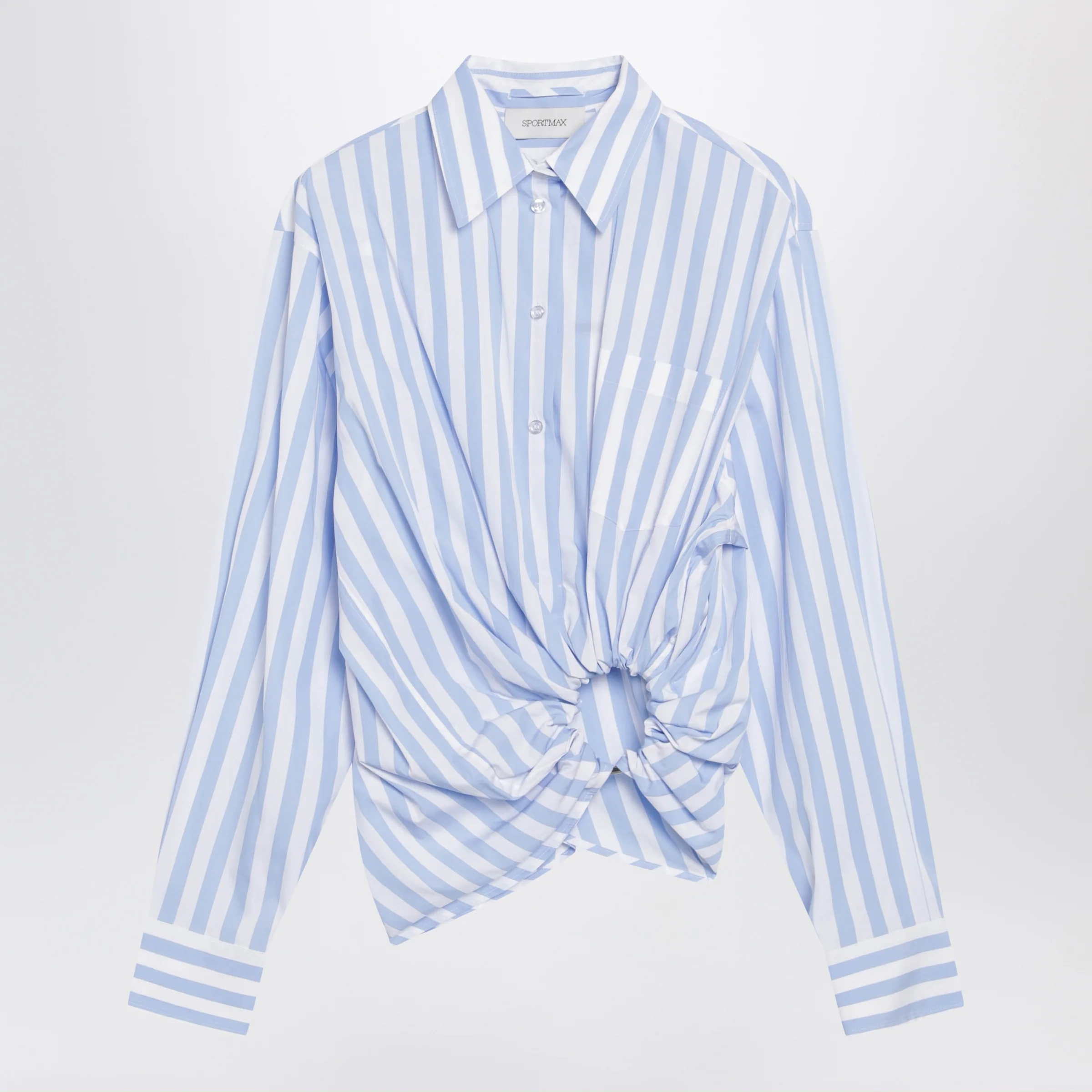 Sportmax Striped cotton poplin shirt in light blue