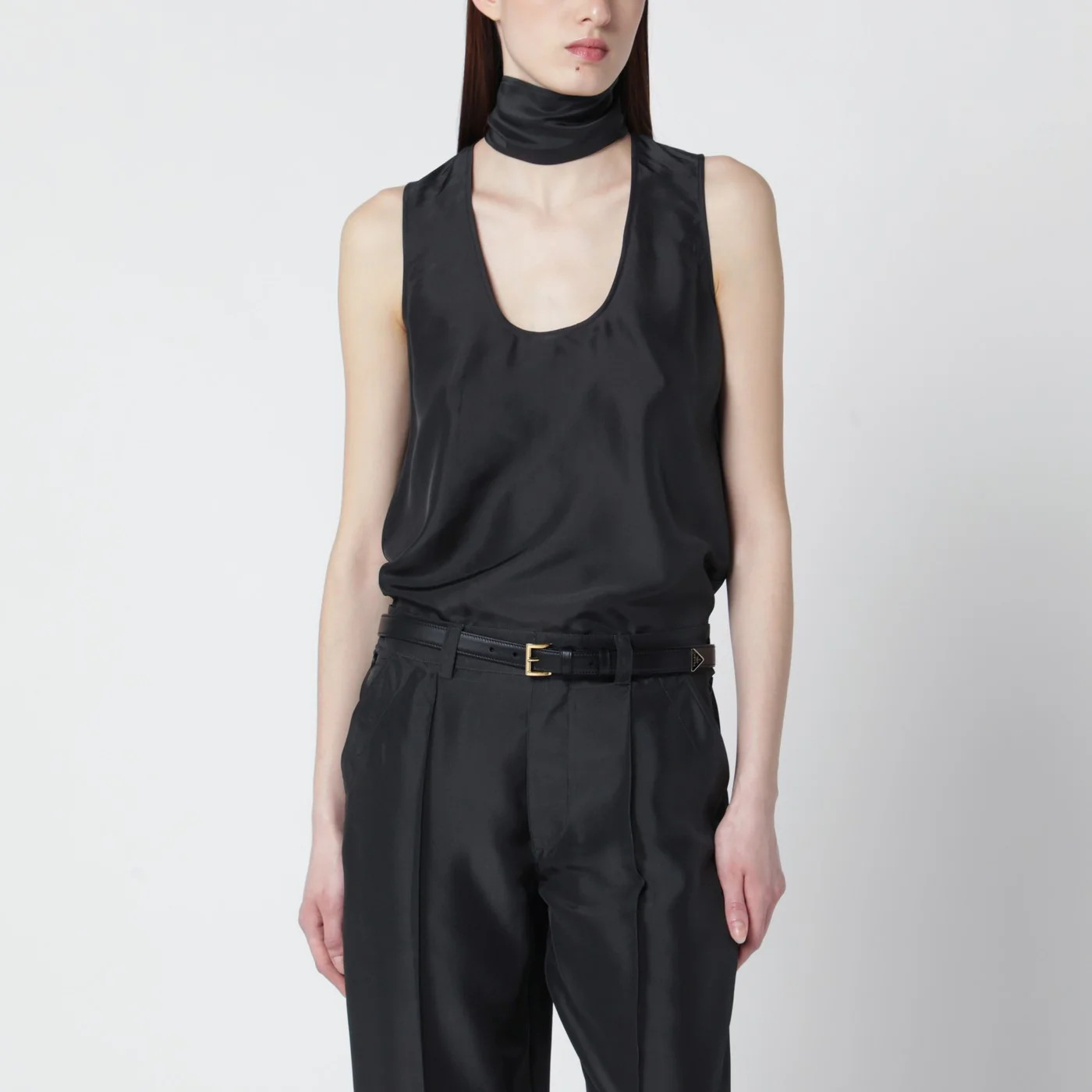 Durazzi Milano Dark grey silk tank top with scarf