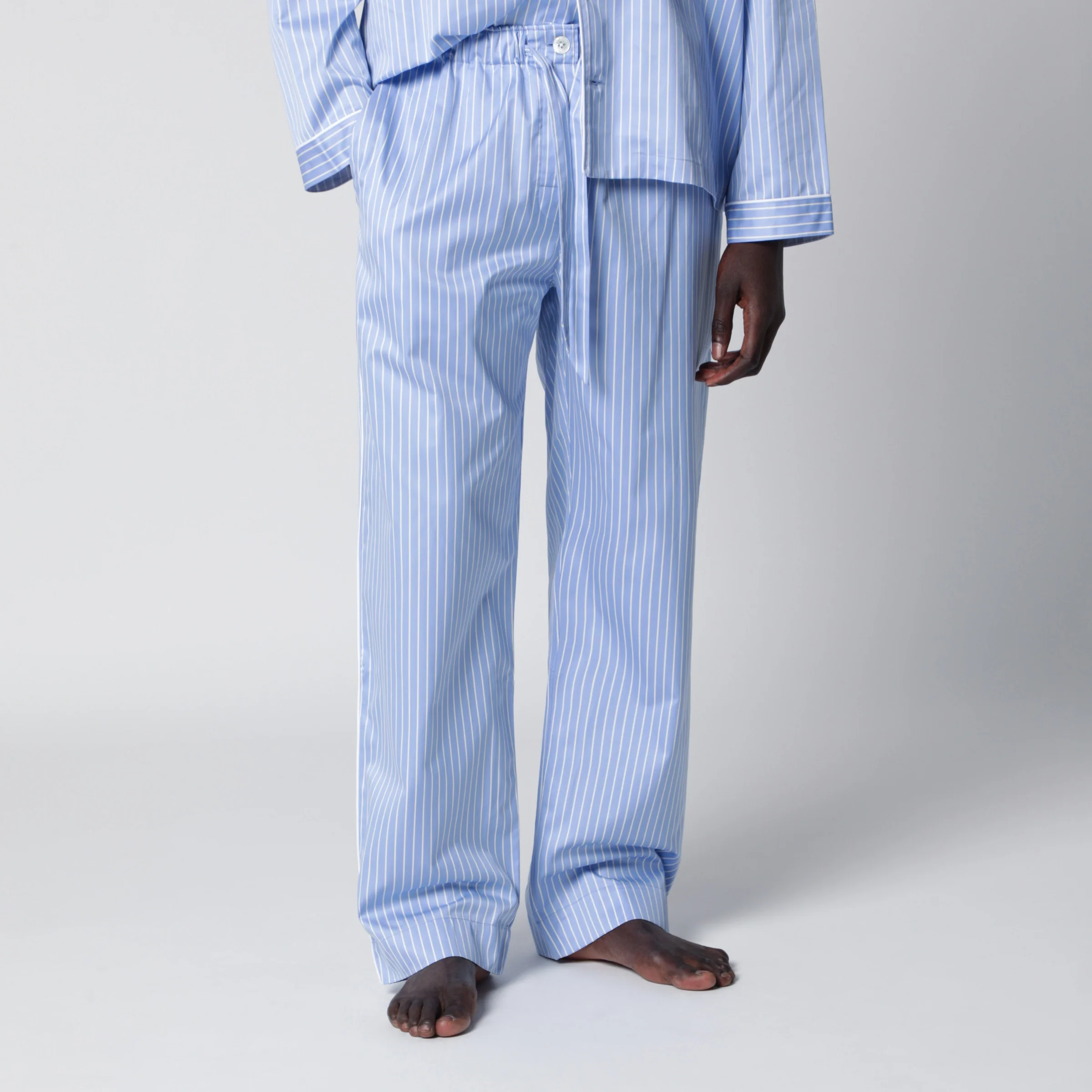 Tekla Light blue pajama trousers with white stripes