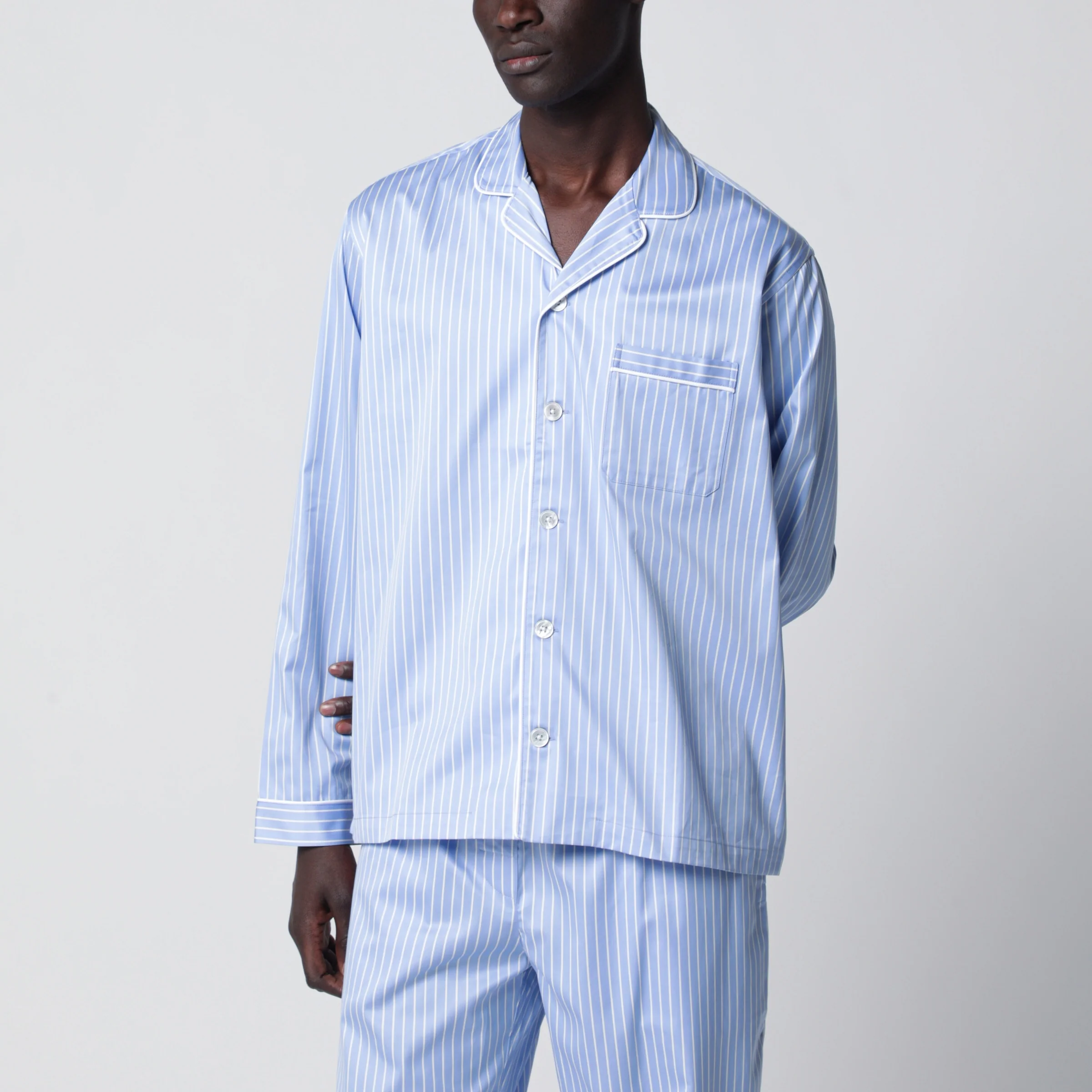 Tekla Light blue pajama shirt with white stripes