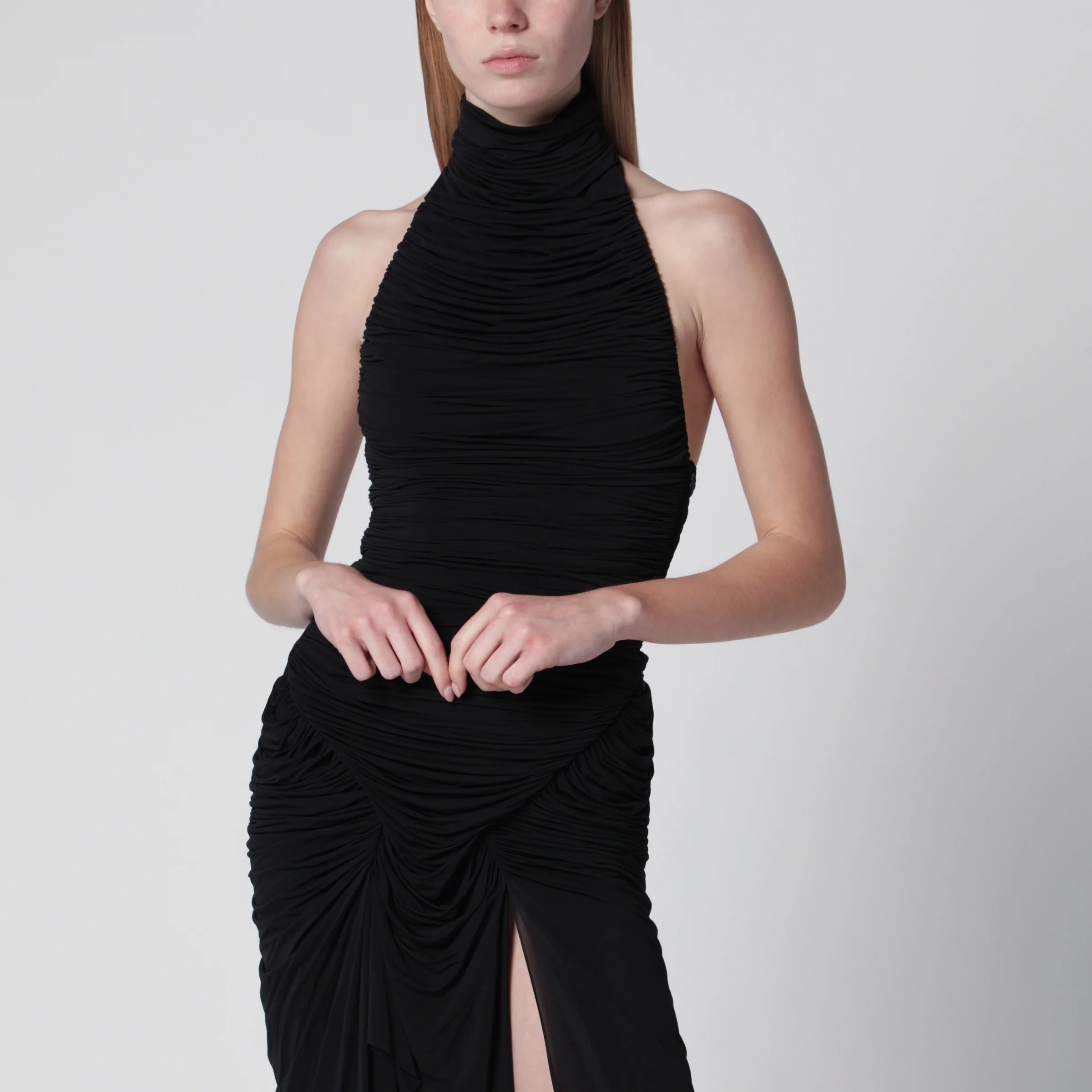 Francesco Murano Black draped viscose-blend bodysuit