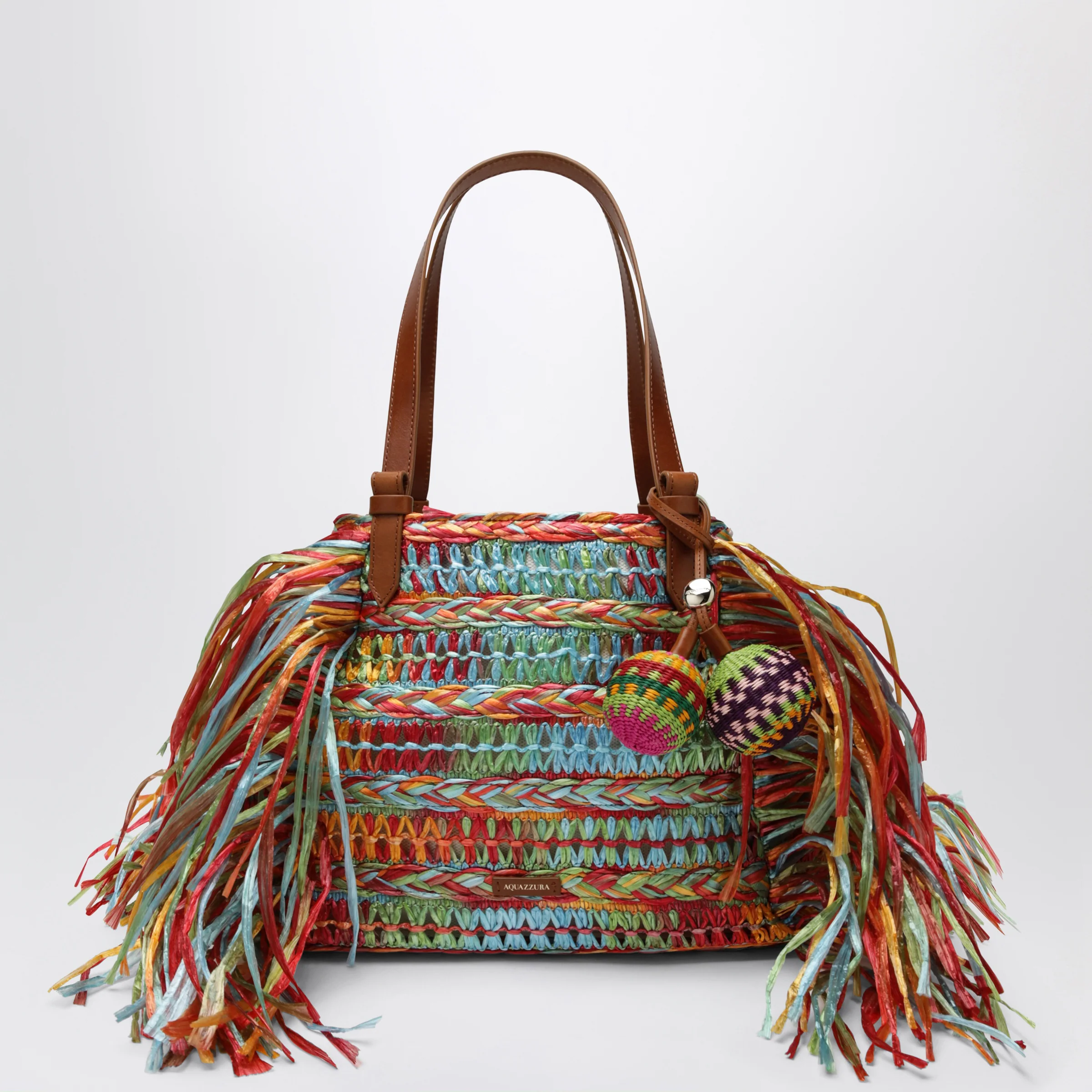 Aquazzura Trancoso tote bag in raffia, multicolor