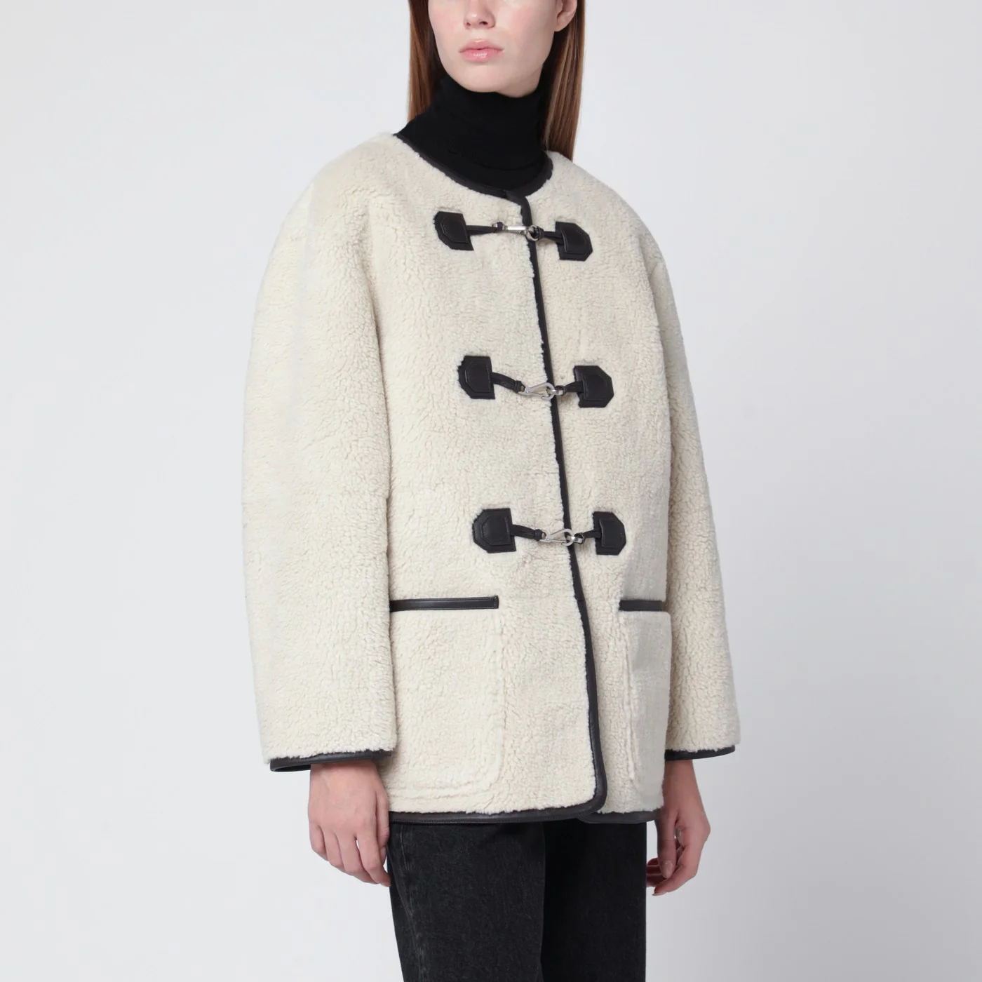 Dunst Cream shearling-effect fabric jacket