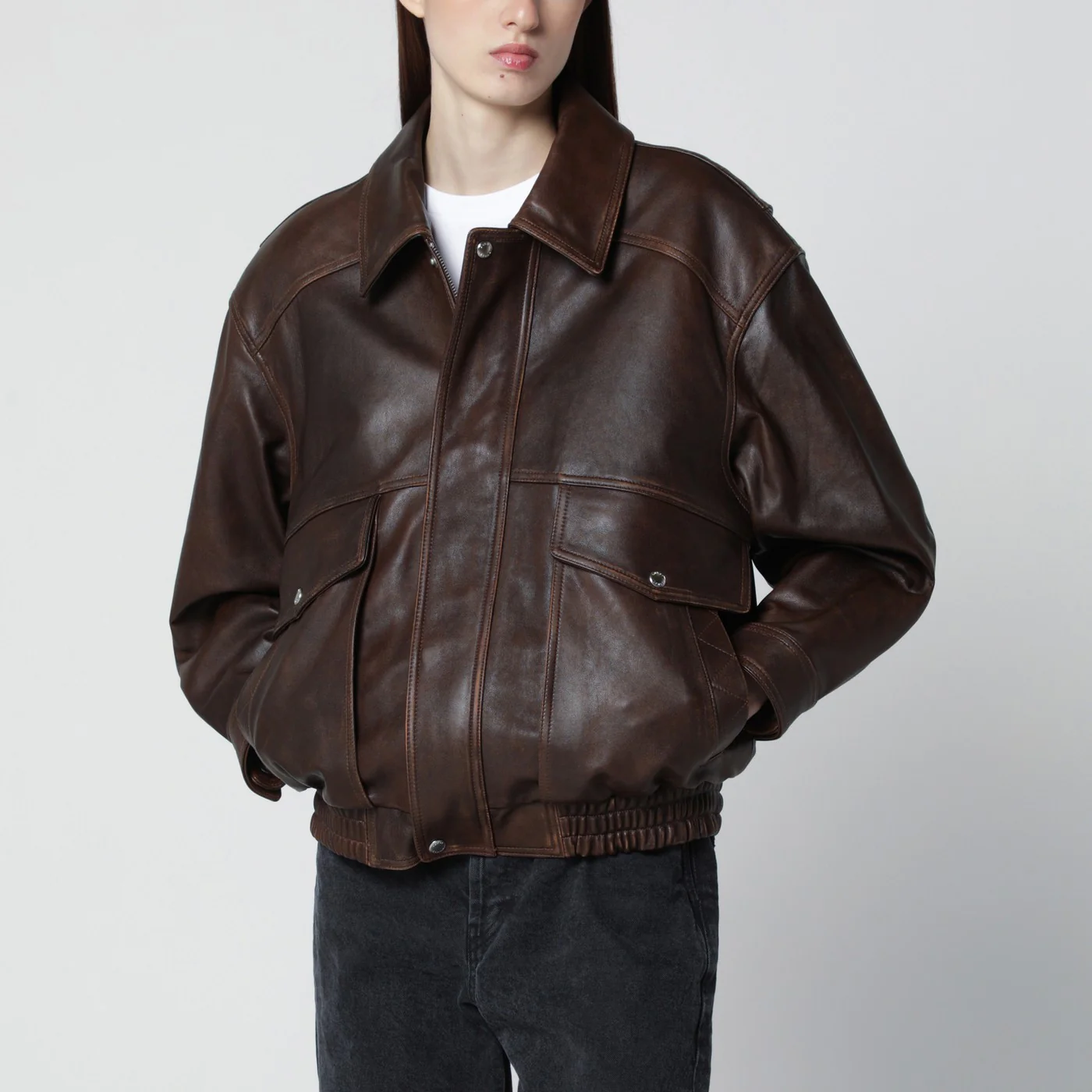 Dunst Brown leather bomber jacket